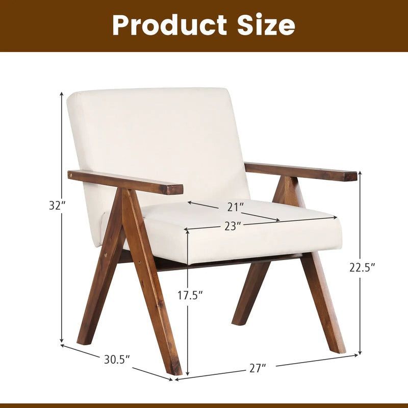 Modern Accent Chair Linen Fabric Armchair with Solid Acacia Wood Frame by DirectDeals