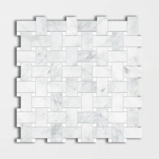 Bella White Honed Basket Weave Marble Mosaics 12x12