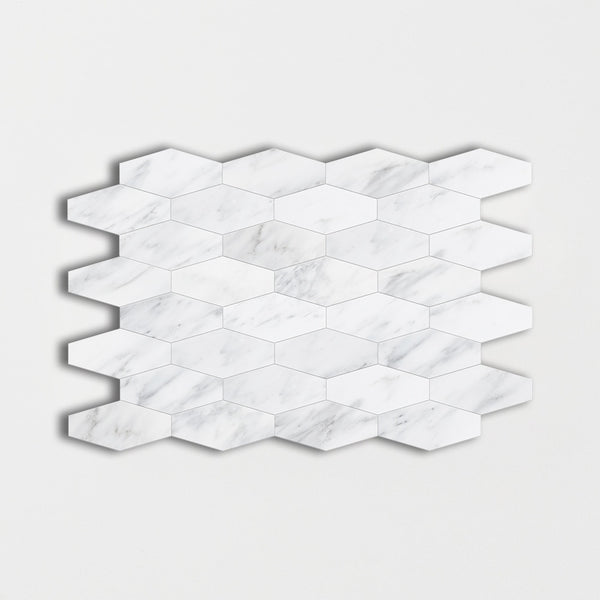 Bella White Honed Elongated Hexagon Marble Mosaics 10x12 1/4