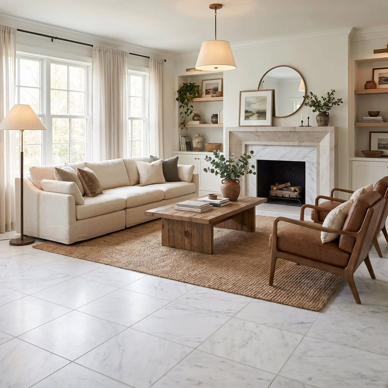 Bella White Honed Marble Tiles 18x18 by Stonetiledepot