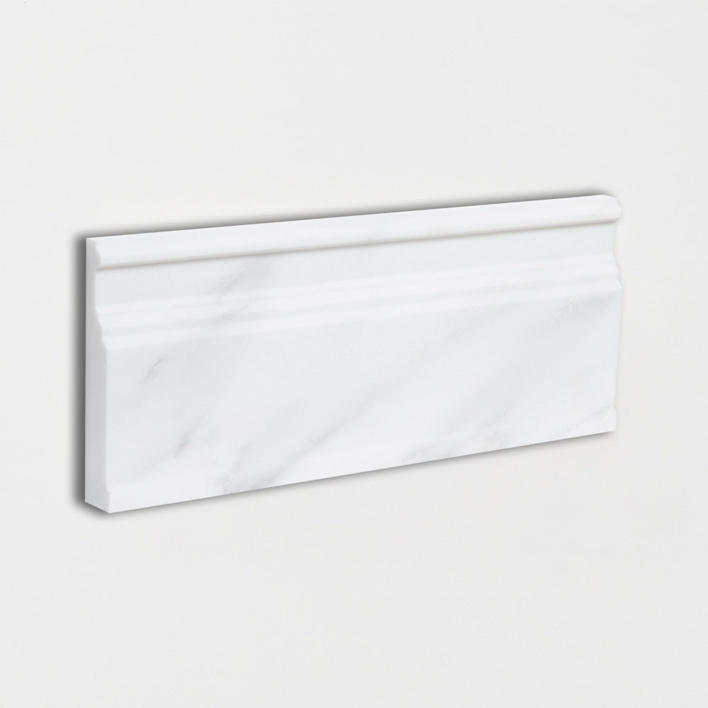 Bella White Honed Modern Base Marble Moldings 5 1/16x12 Marble Honed 6x12 Moldings