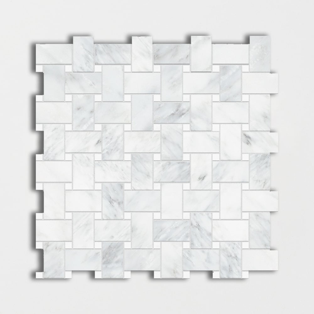 Bella White Polished Basket Weave Marble Mosaics 12x12 Marble Polished 12x12 Mosaics