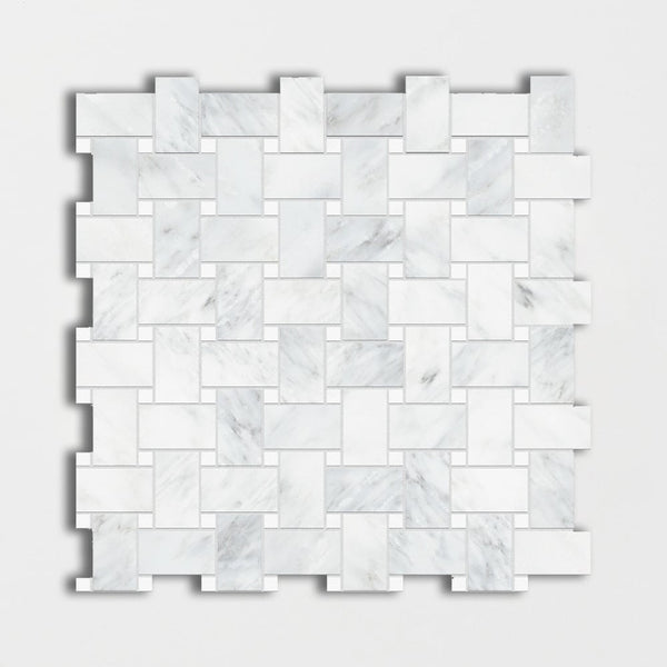 Bella White Polished Basket Weave Marble Mosaics 12x12