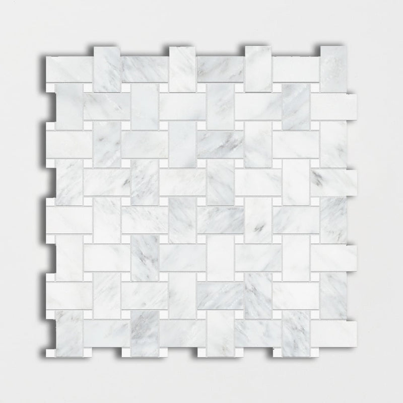 Bella White Polished Basket Weave Marble Mosaics 12x12 Marble Polished 12x12 Mosaics
