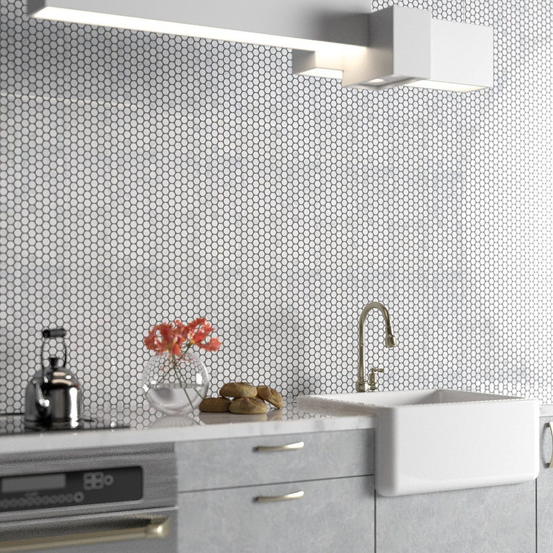 Bella White Polished Penny Round Marble Mosaics 11 1/2x11 1/2 Marble Polished 12x12 Mosaics — 2