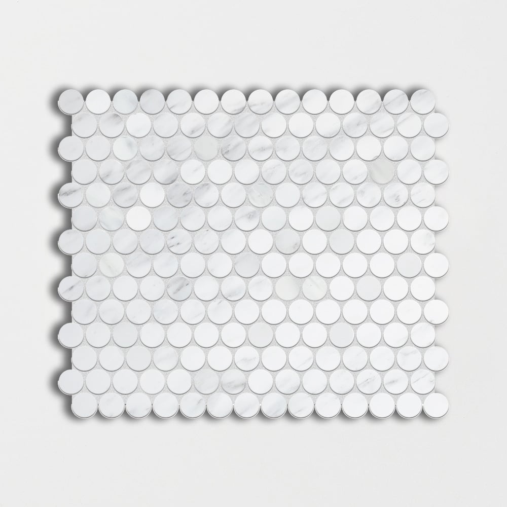 Bella White Polished Penny Round Marble Mosaics 11 1/2x11 1/2 Marble Polished 12x12 Mosaics