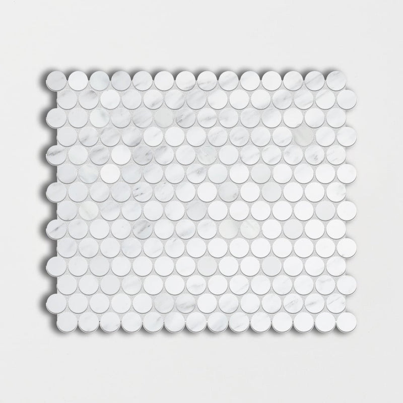 Bella White Polished Penny Round Marble Mosaics 11 1/2x11 1/2 Marble Polished 12x12 Mosaics