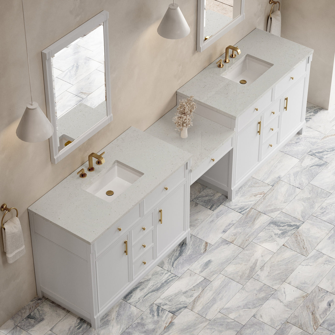 James Martin Bellshire 120" Double Bathroom Vanity, Bright White with Lime Delight countertop