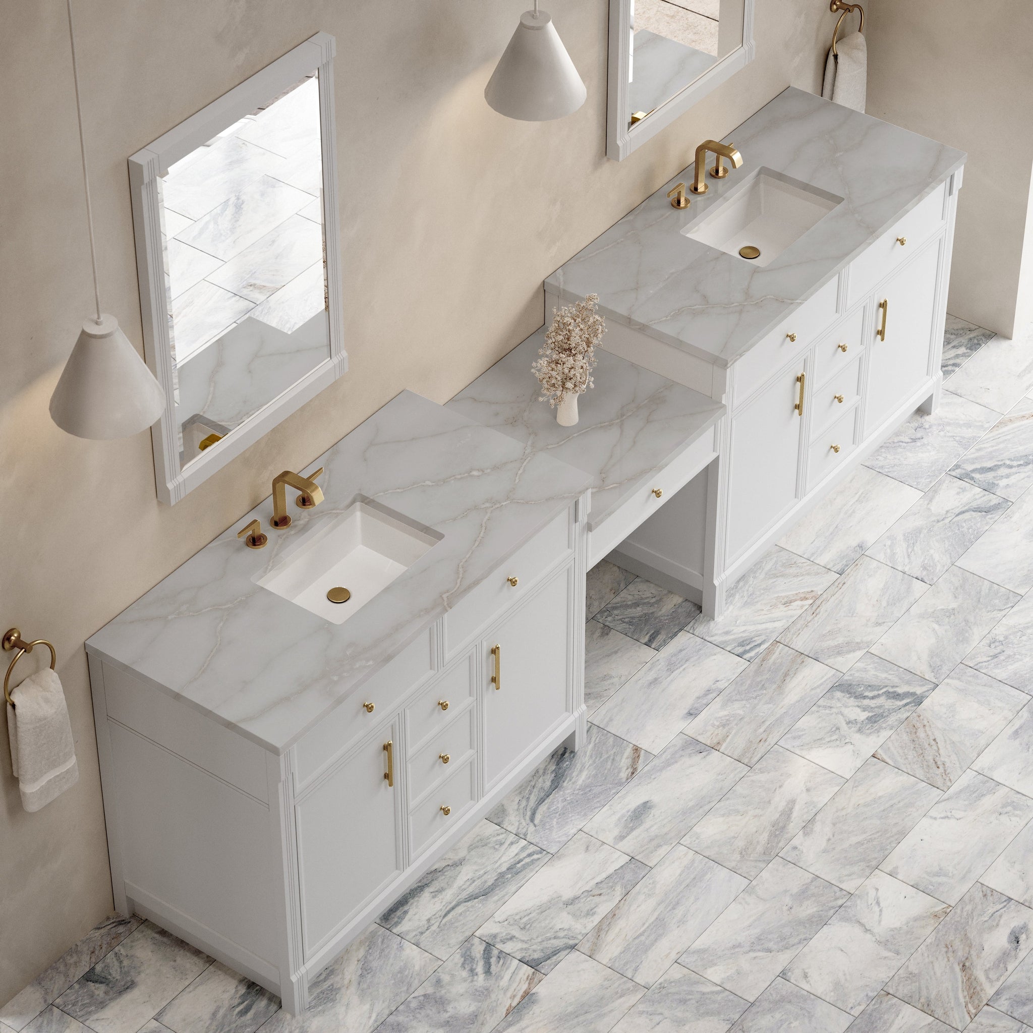 James Martin Bellshire 120" Double Bathroom Vanity, Bright White with Victorian Silver countertop