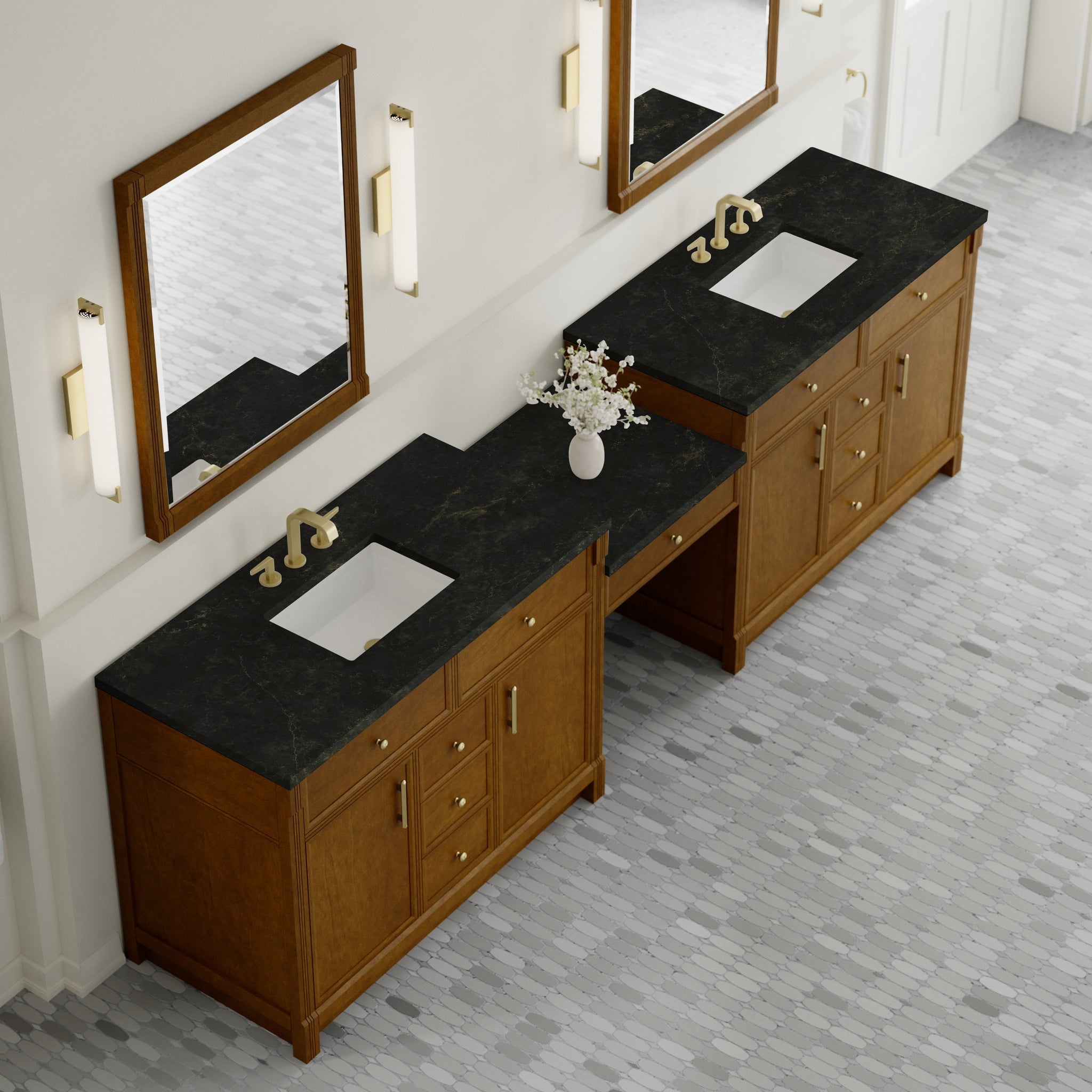 James Martin Bellshire 120" Double Bathroom Vanity, Honey Oak with Phantome countertop
