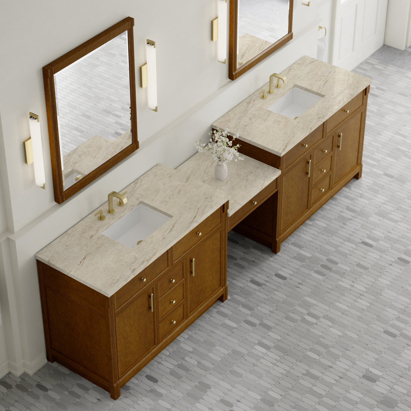 James Martin Bellshire 120" Double Bathroom Vanity, Honey Oak with Tajnar countertop