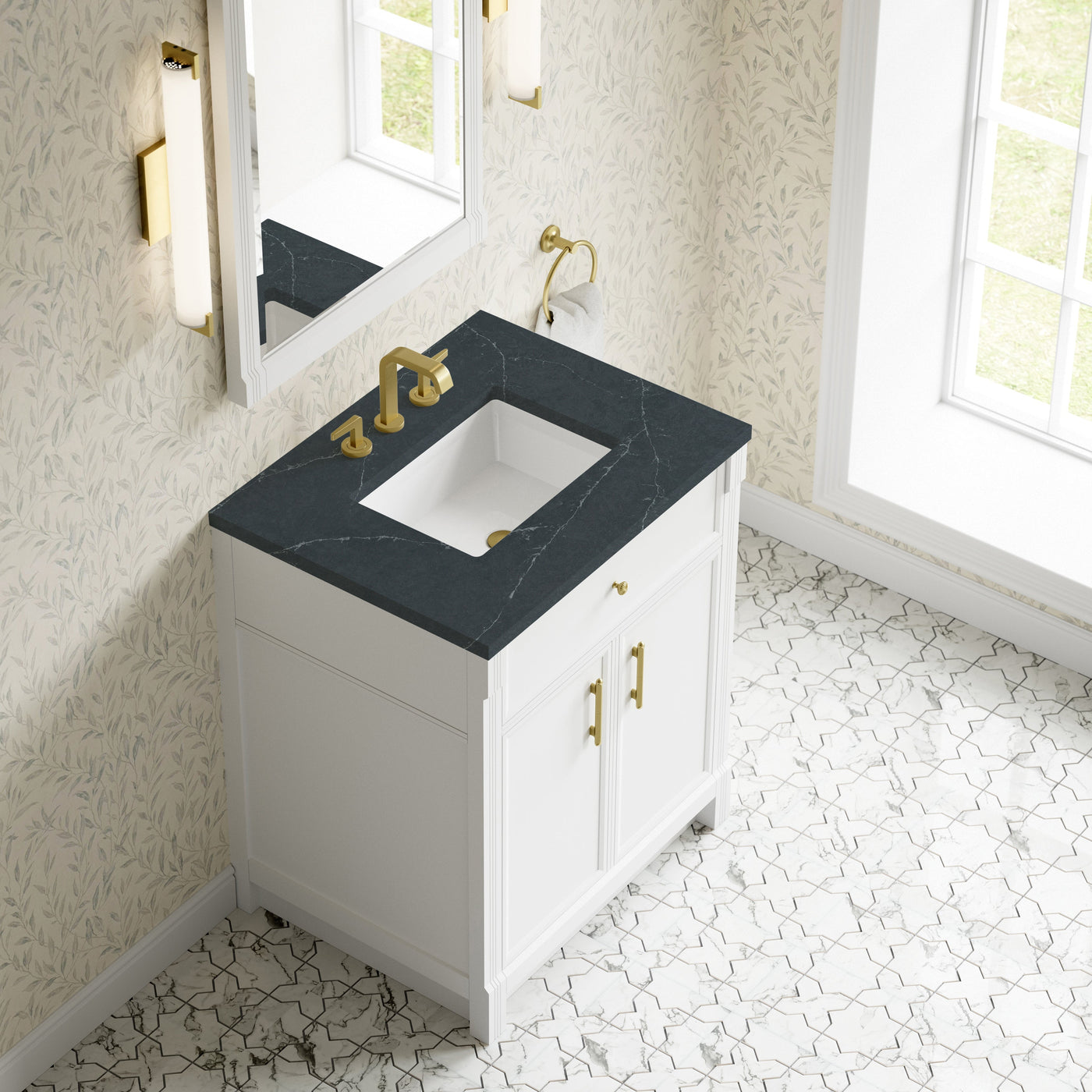 James Martin Bellshire 30" Single Bathroom Vanity, Bright White with Charcoal Soapstone countertop