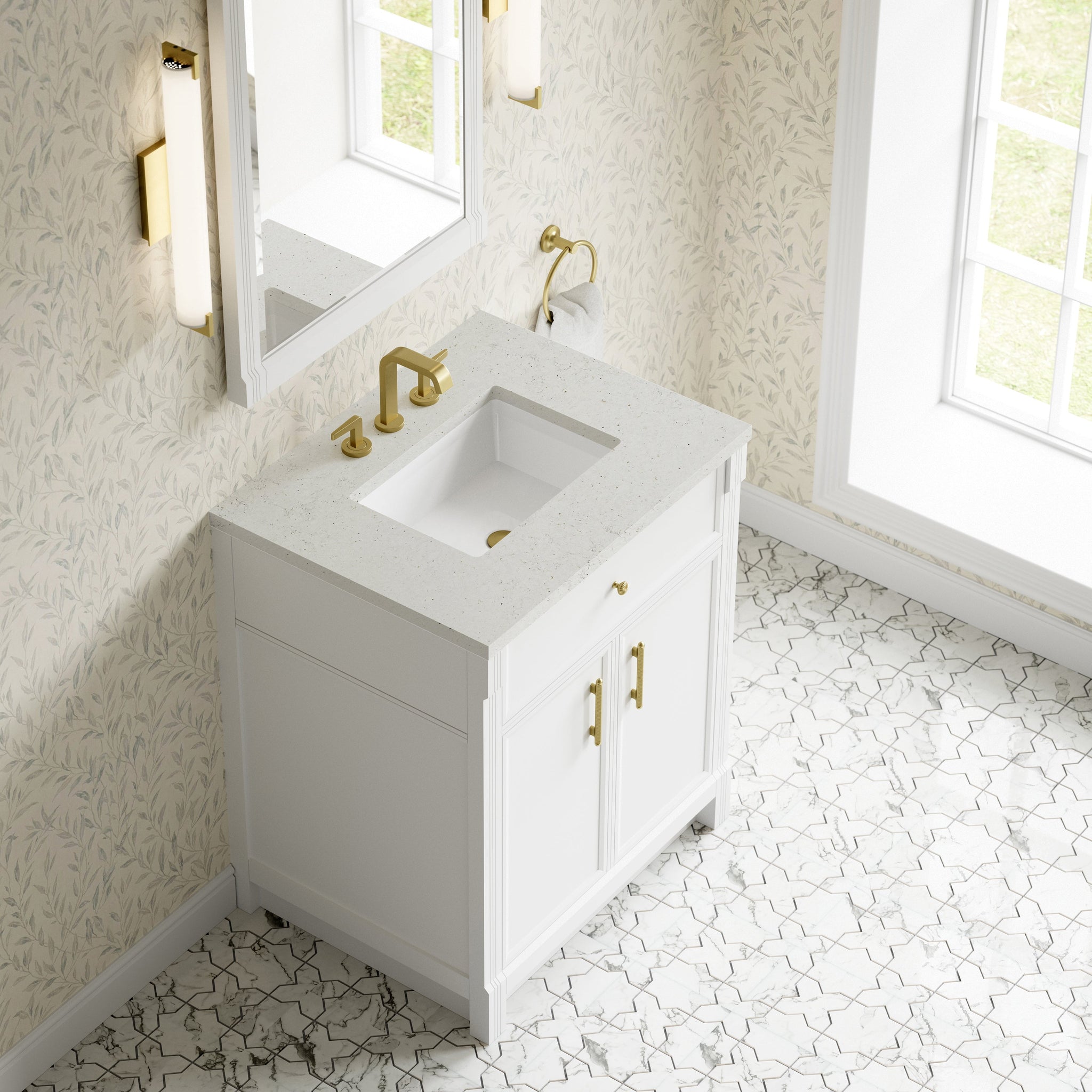 James Martin Bellshire 30" Single Bathroom Vanity, Bright White with Lime Delight countertop