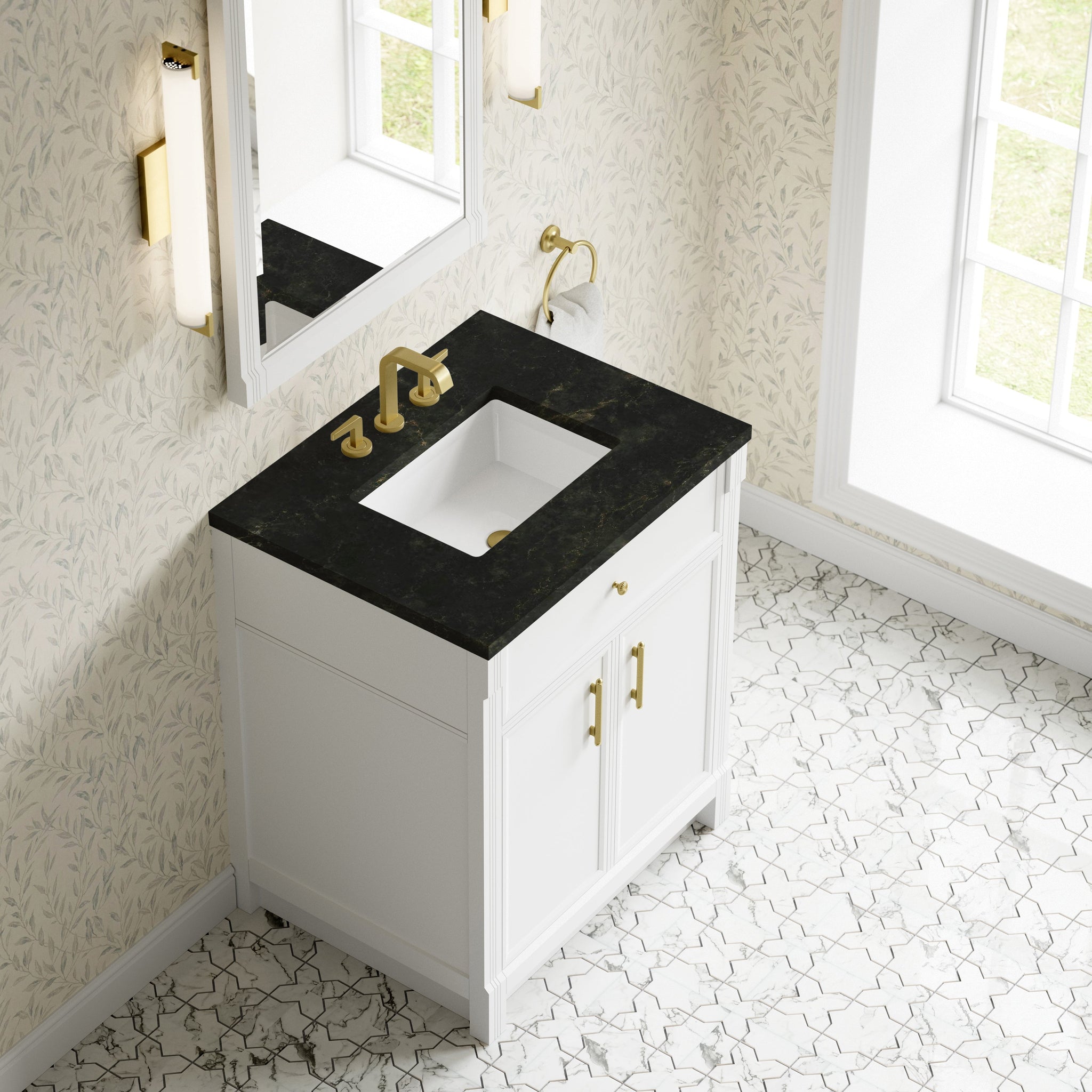 James Martin Bellshire 30" Single Bathroom Vanity, Bright White with Phantome countertop