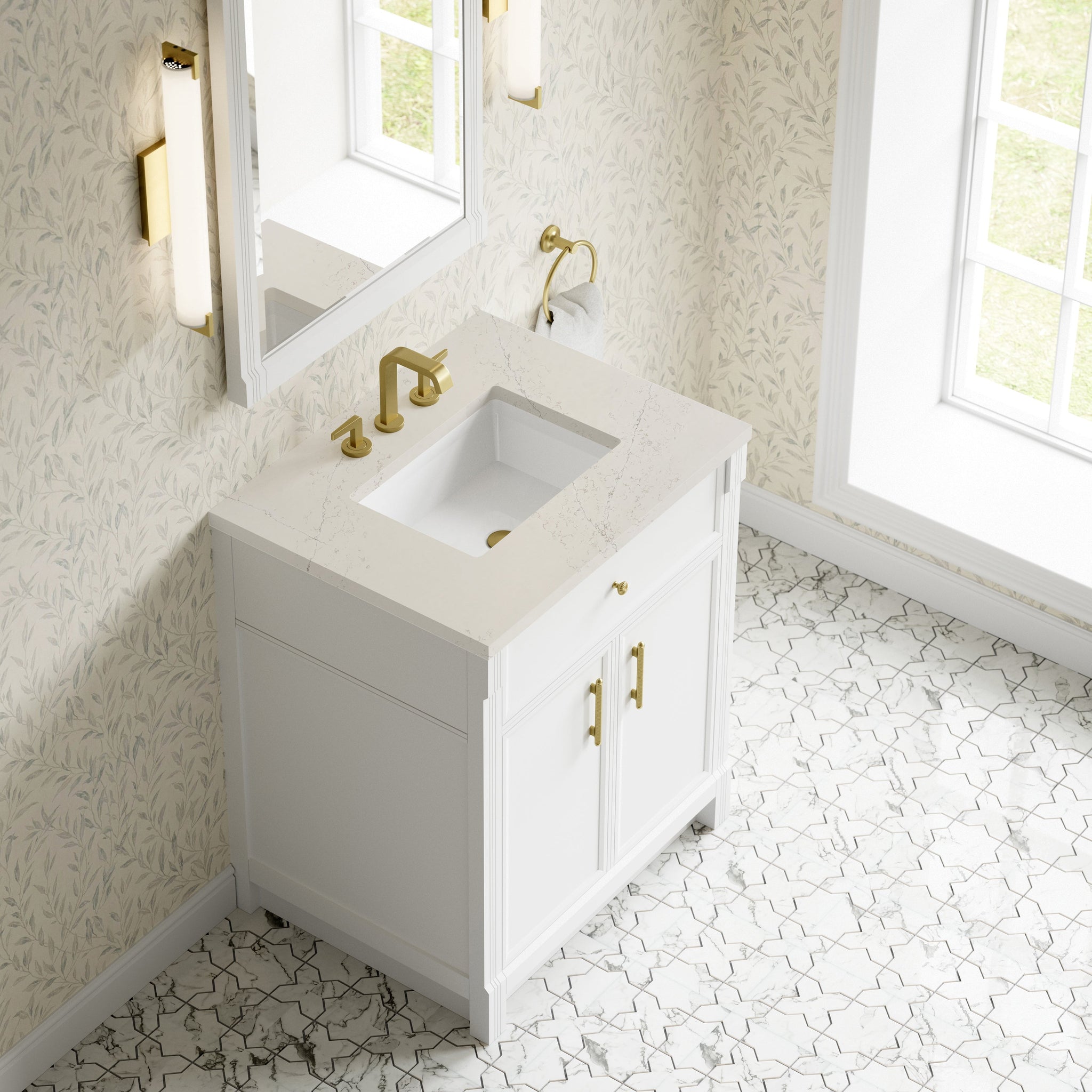 James Martin Bellshire 30" Single Bathroom Vanity, Bright White with Siberian countertop