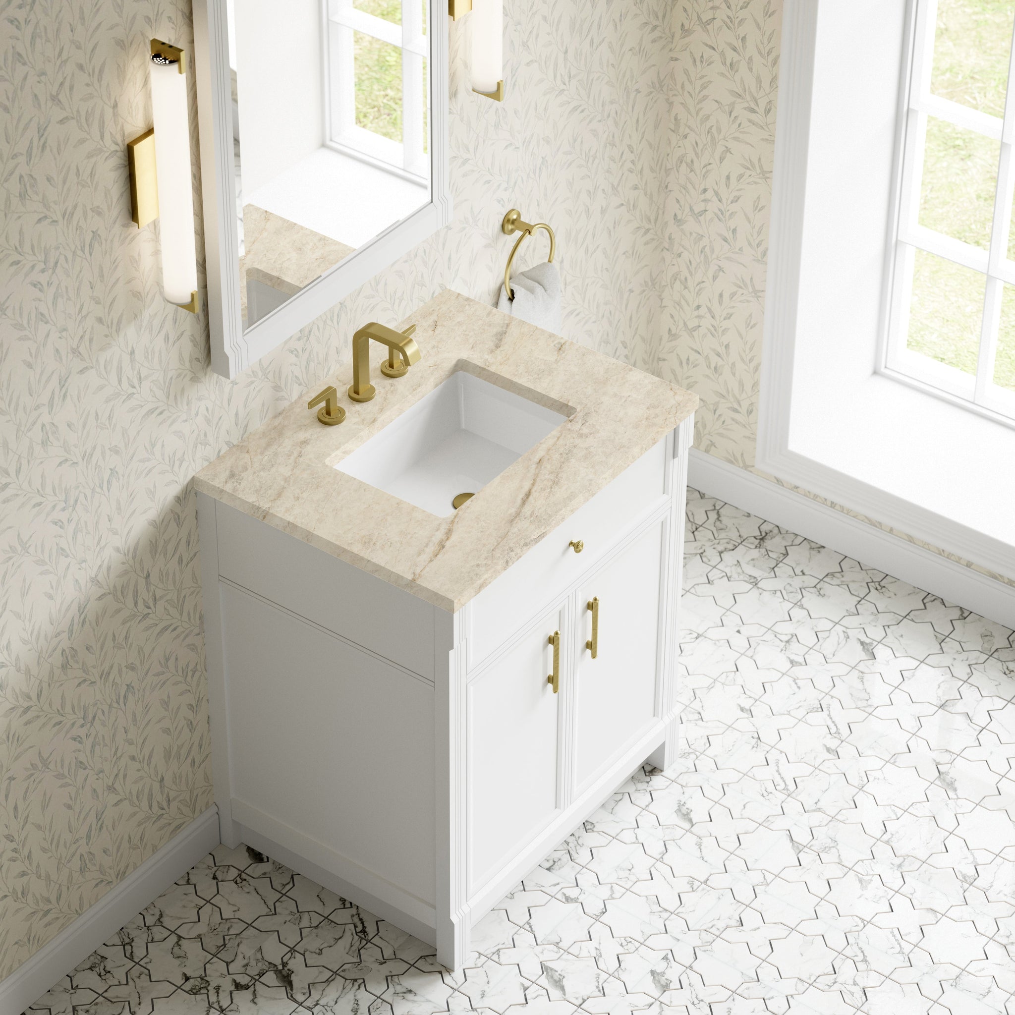 James Martin Bellshire 30" Single Bathroom Vanity, Bright White with Tajnar countertop