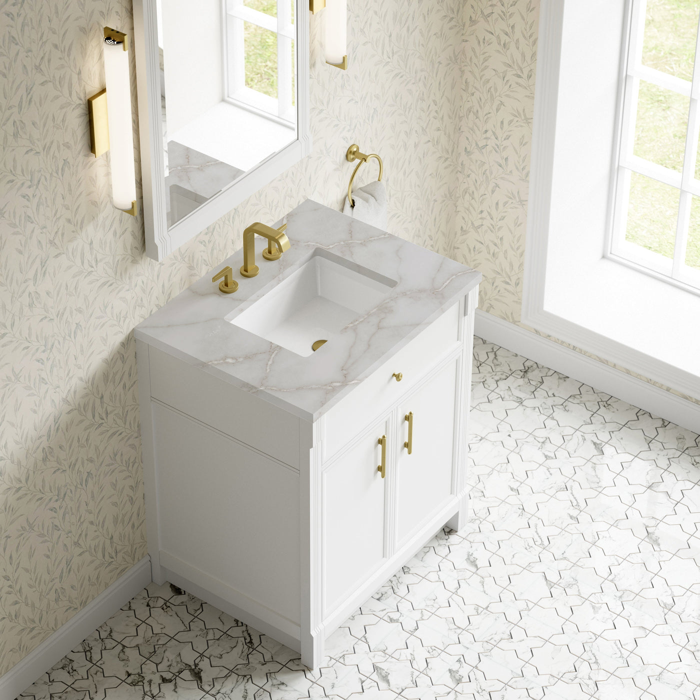 James Martin Bellshire 30" Single Bathroom Vanity, Bright White with Victorian Silver countertop