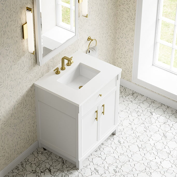 James Martin Bellshire 30" Single Bathroom Vanity, Bright White with White Zeus countertop