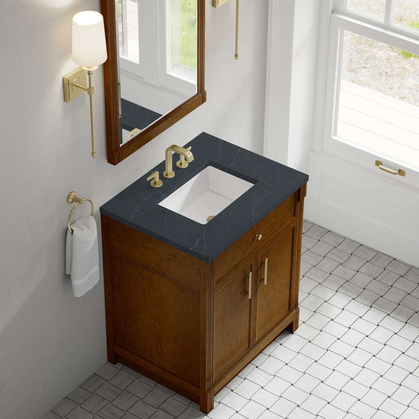 James Martin Bellshire 30" Single Bathroom Vanity, Honey Oak with Charcoal Soapstone countertop