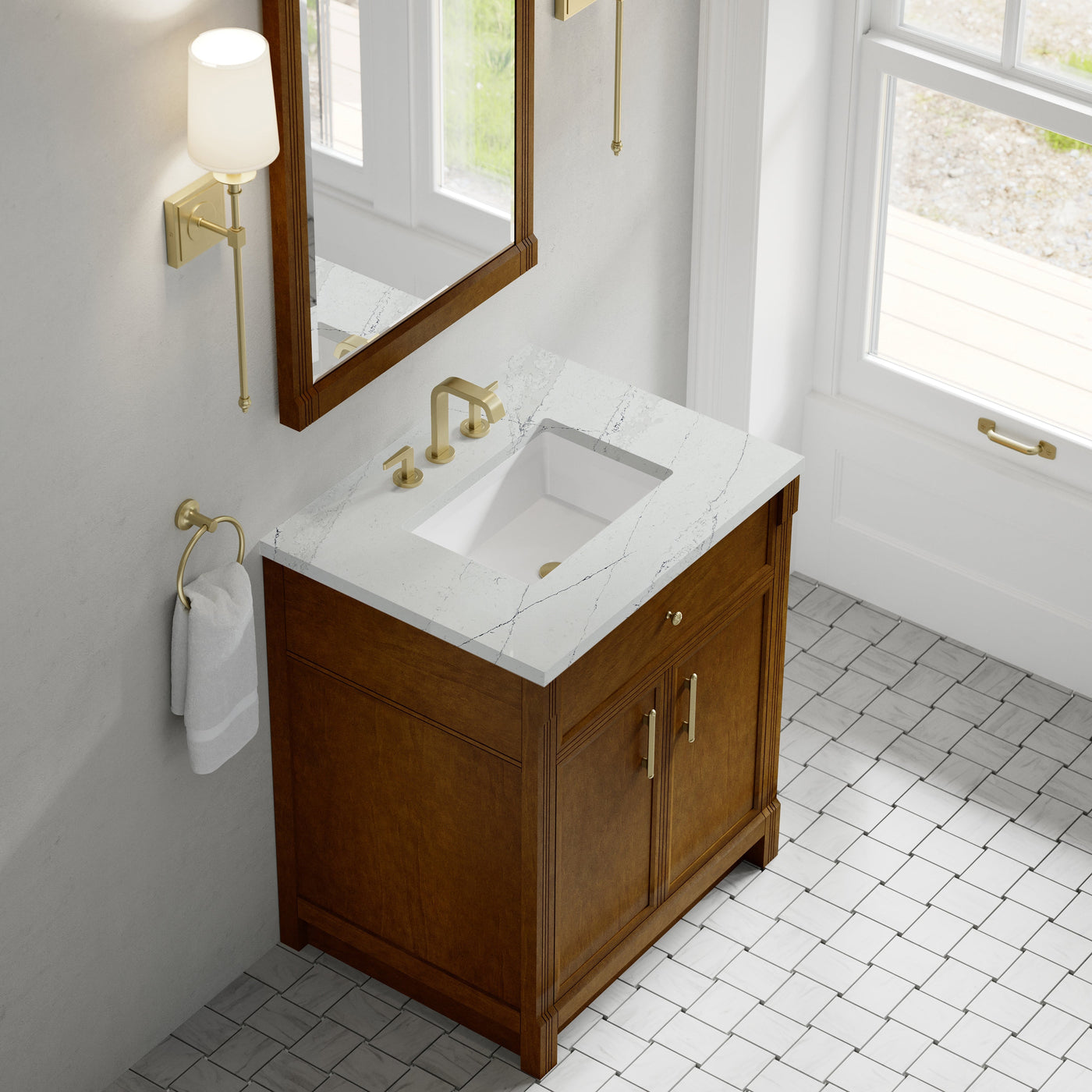 James Martin Bellshire 30" Single Bathroom Vanity, Honey Oak with Ethereal Noctis countertop
