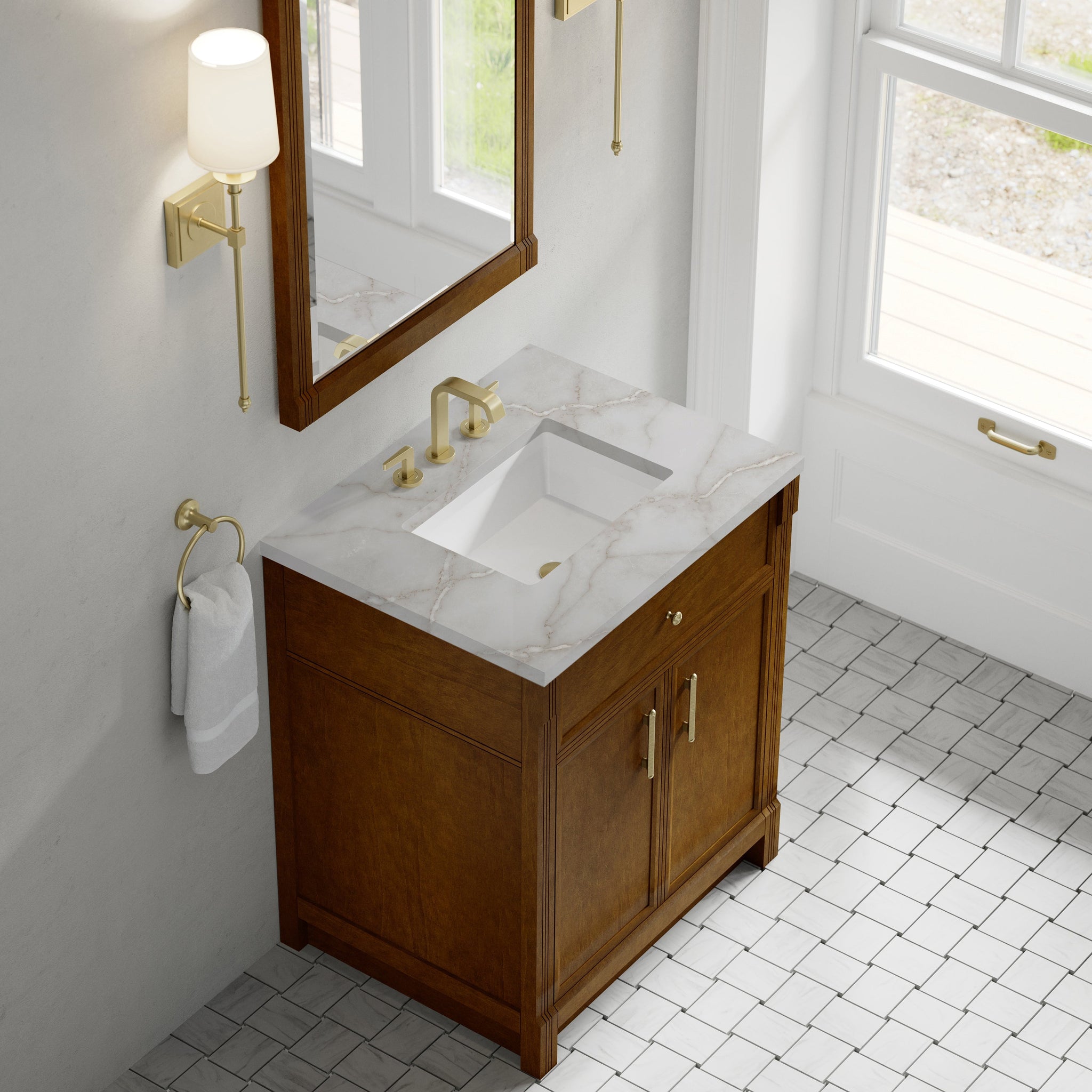 James Martin Bellshire 30" Single Bathroom Vanity, Honey Oak with Victorian Silver countertop