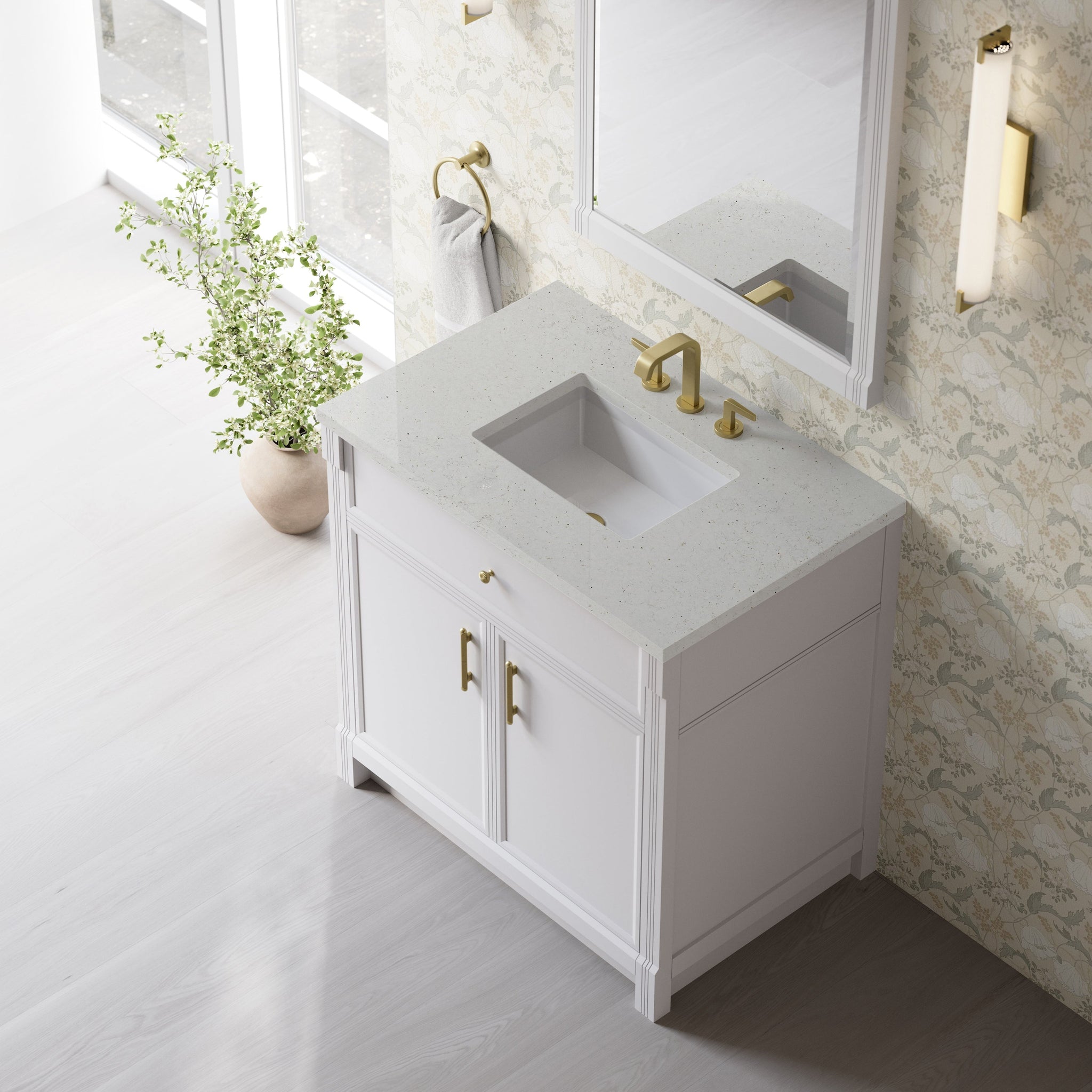 James Martin Bellshire 36" Single Bathroom Vanity, Bright White with Lime Delight countertop