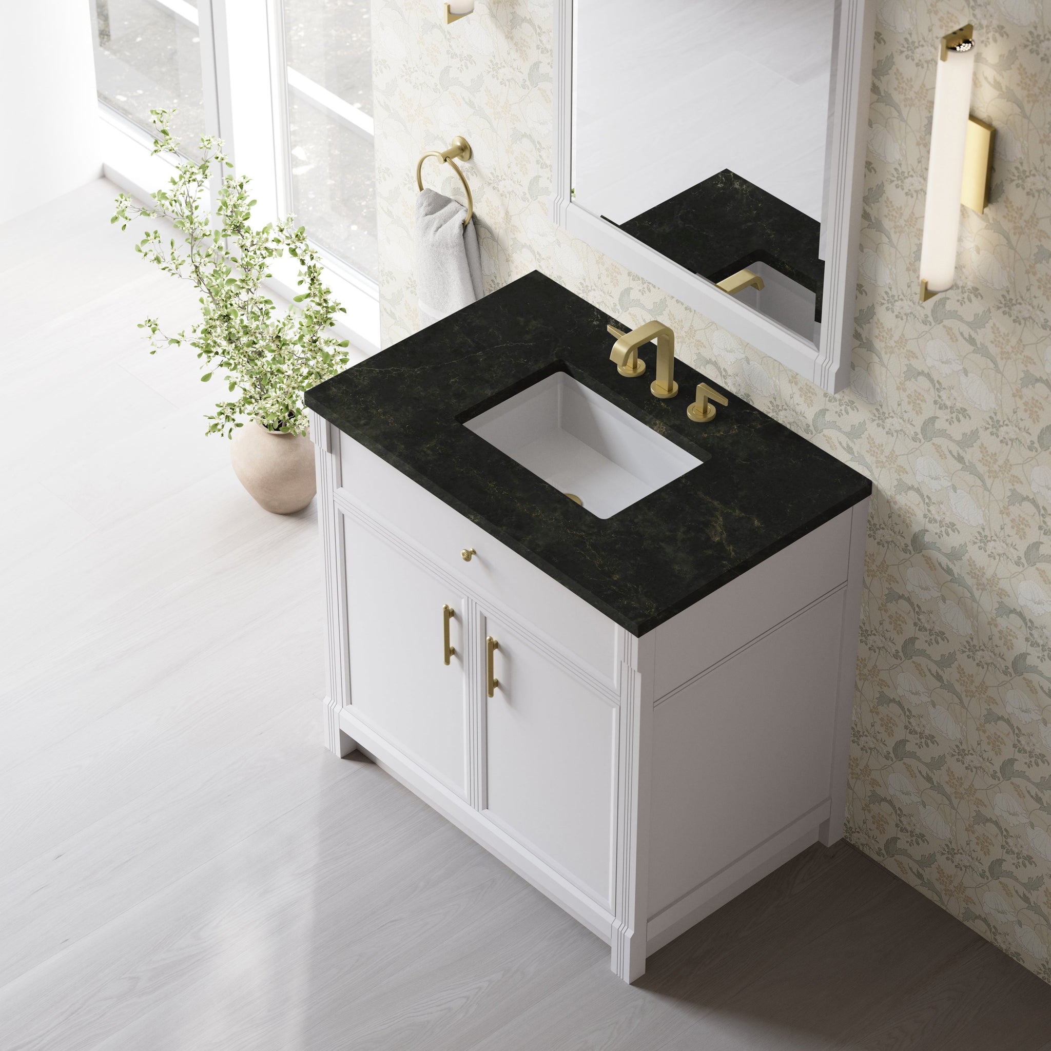 James Martin Bellshire 36" Single Bathroom Vanity, Bright White with Phantome countertop