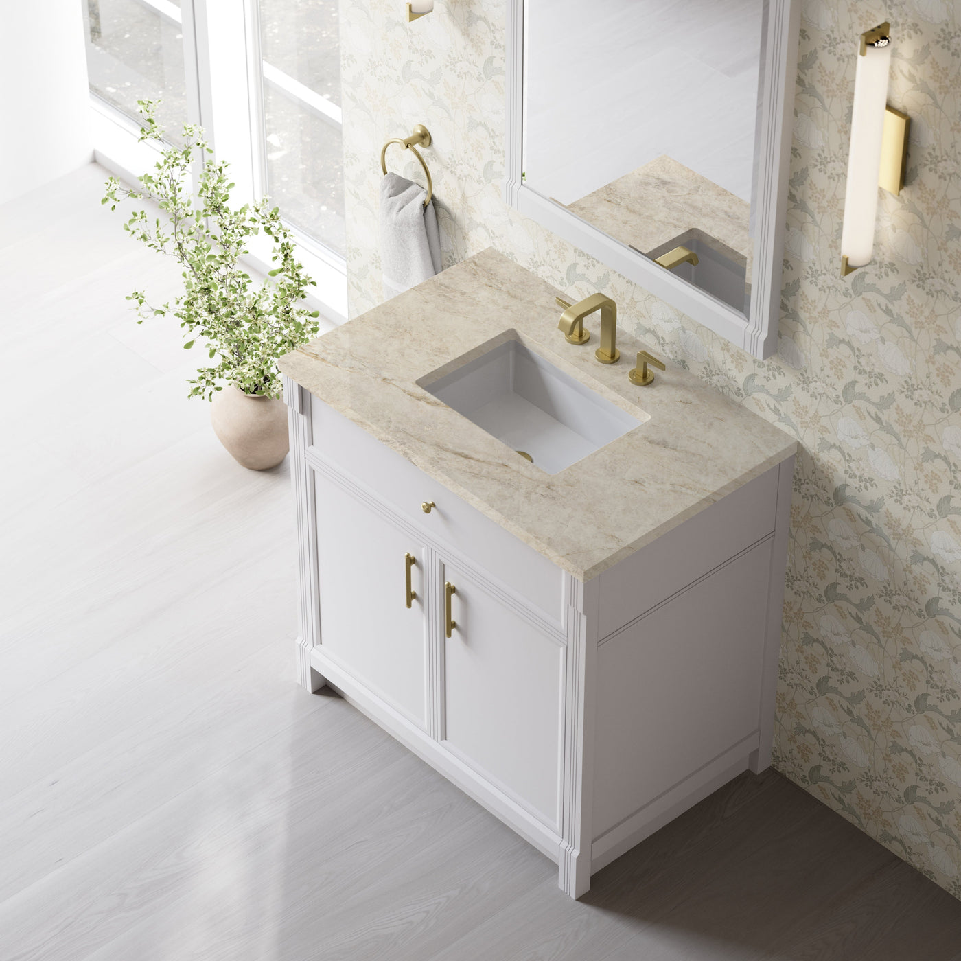 James Martin Bellshire 36" Single Bathroom Vanity, Bright White with Tajnar countertop