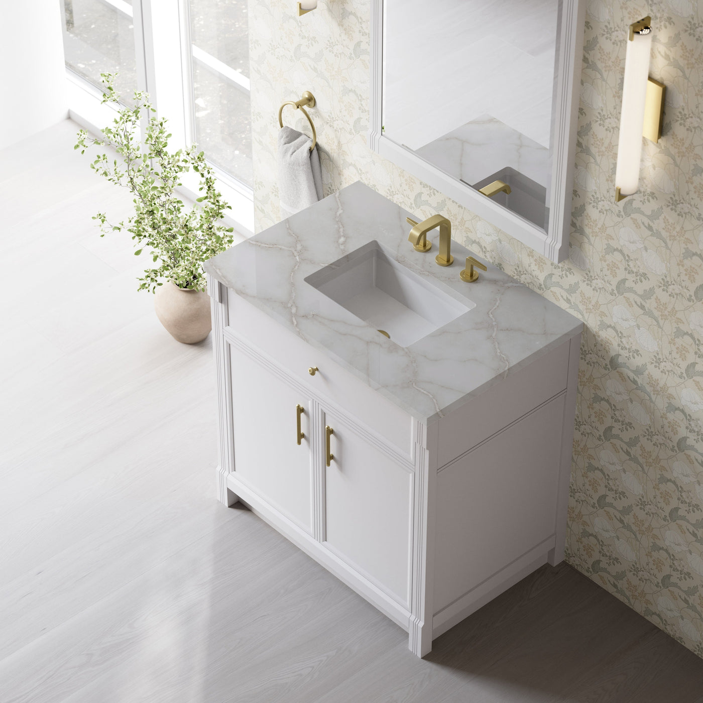 James Martin Bellshire 36" Single Bathroom Vanity, Bright White with Victorian Silver countertop