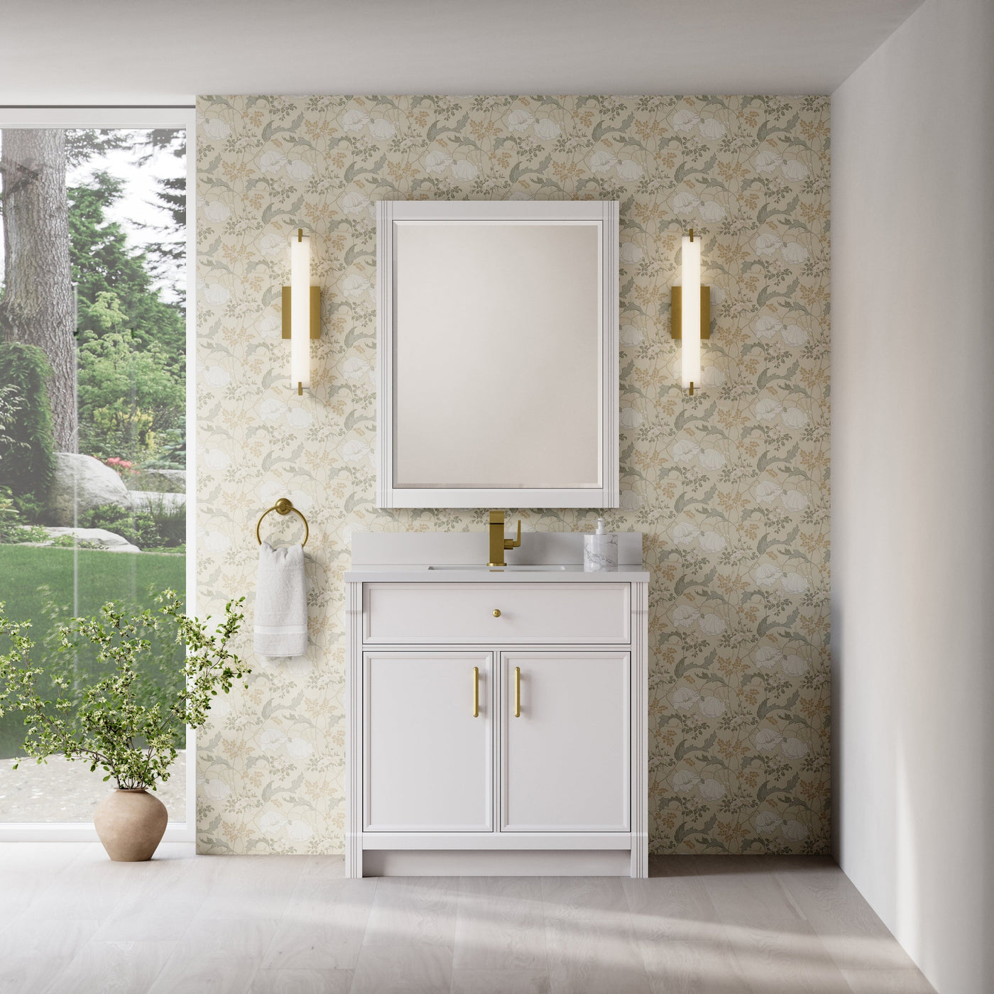 James Martin Bellshire 36" Single Bathroom Vanity, Bright White with White Zeus (Single Hole) countertop