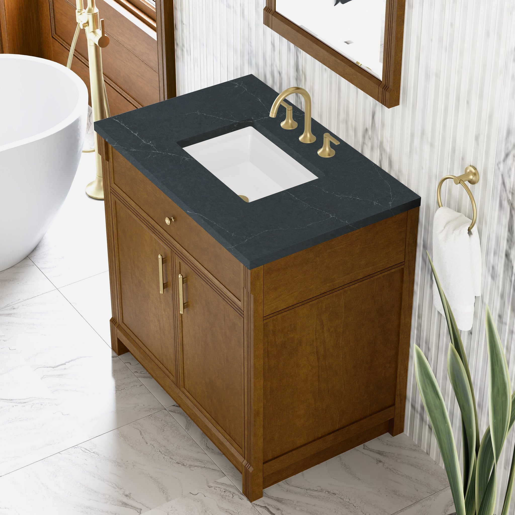 James Martin Bellshire 36" Single Bathroom Vanity, Honey Oak with Charcoal Soapstone countertop