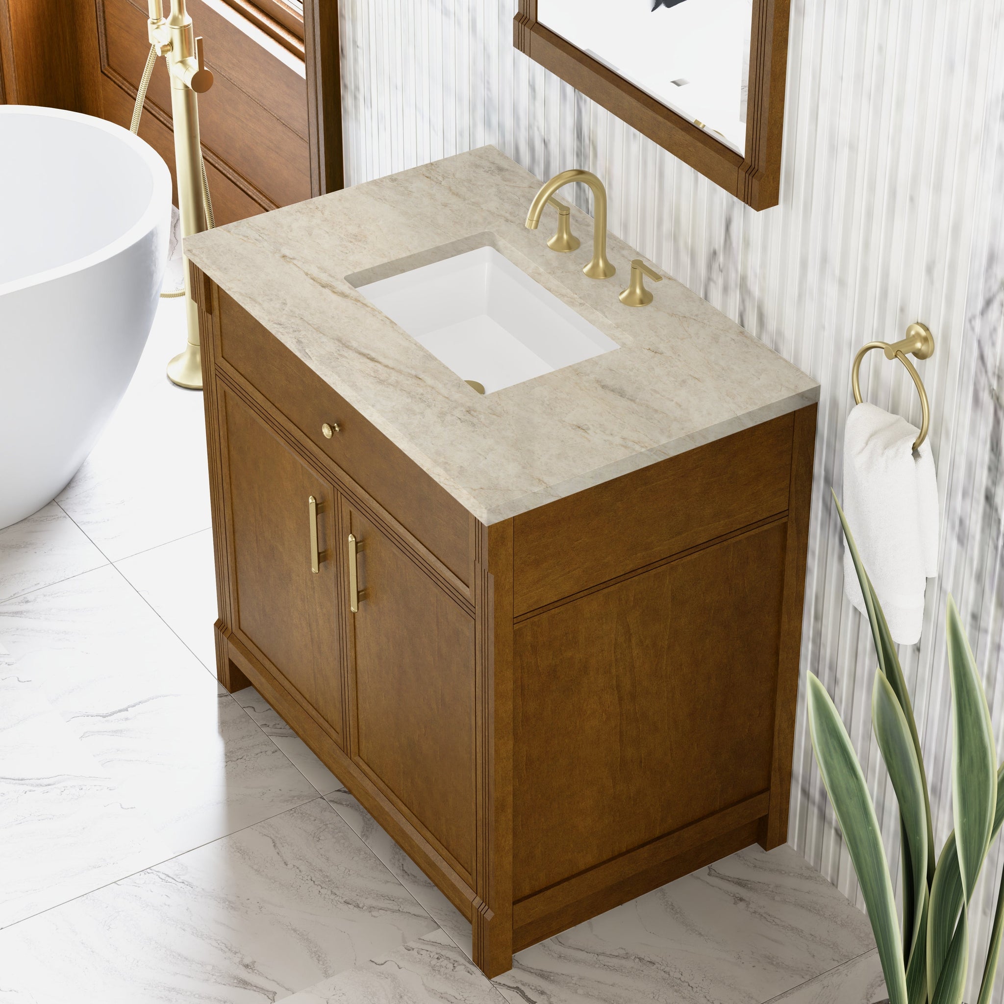 James Martin Bellshire 36" Single Bathroom Vanity, Honey Oak with Tajnar countertop