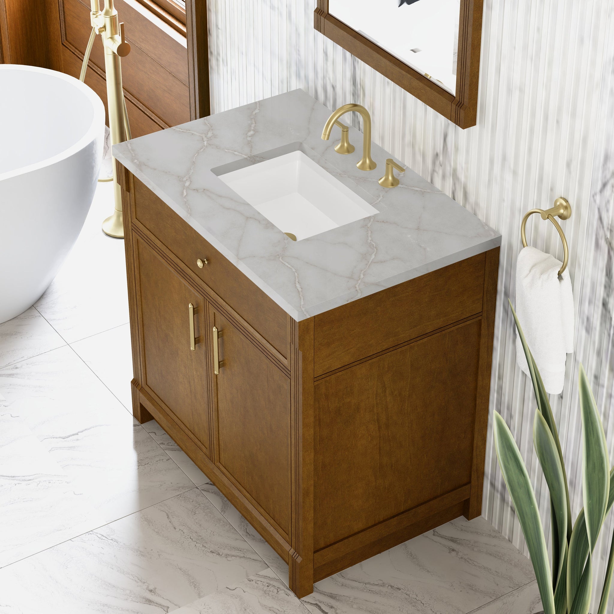 James Martin Bellshire 36" Single Bathroom Vanity, Honey Oak with Victorian Silver countertop
