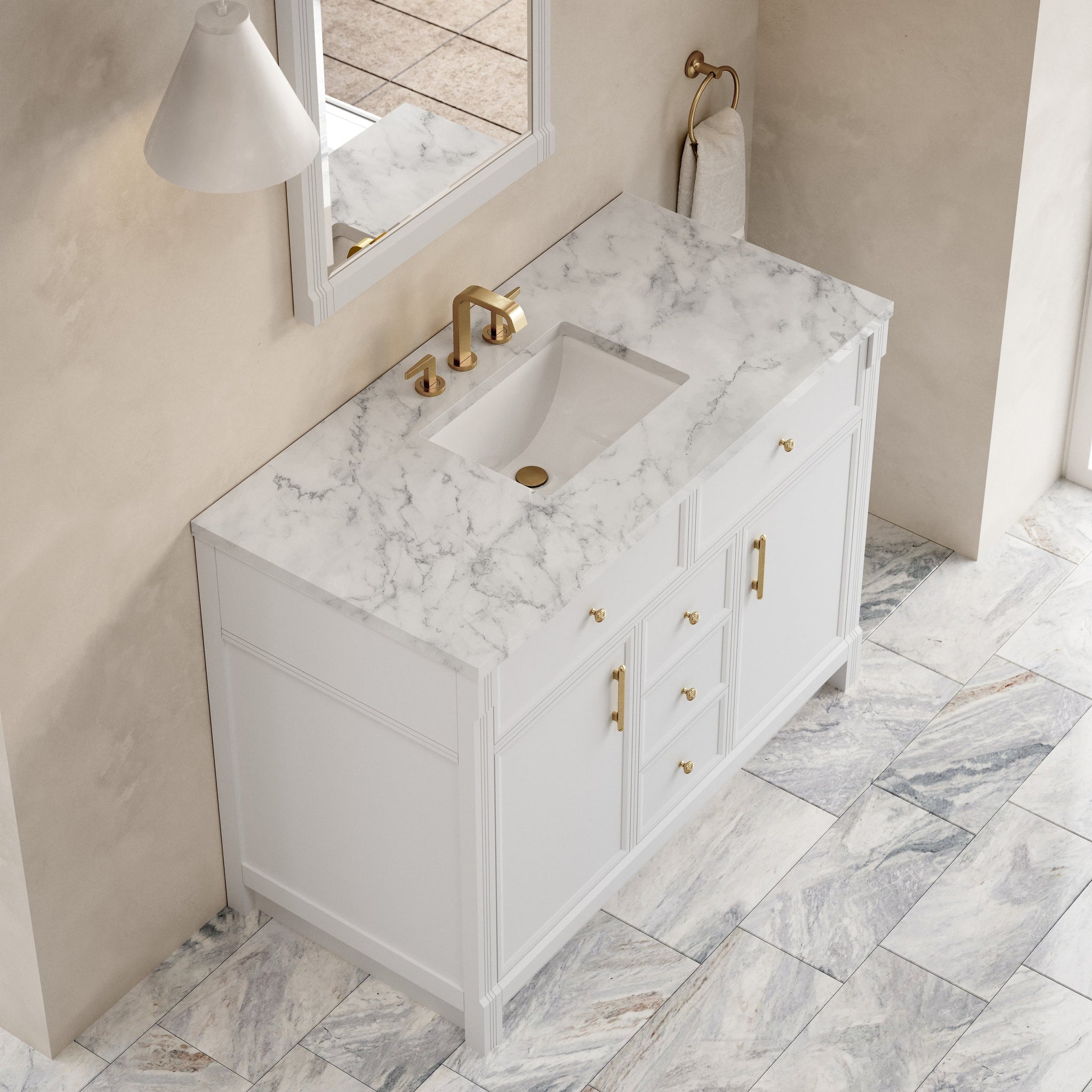 James Martin Bellshire 48" Single Bathroom Vanity, Bright White with Carrara White countertop