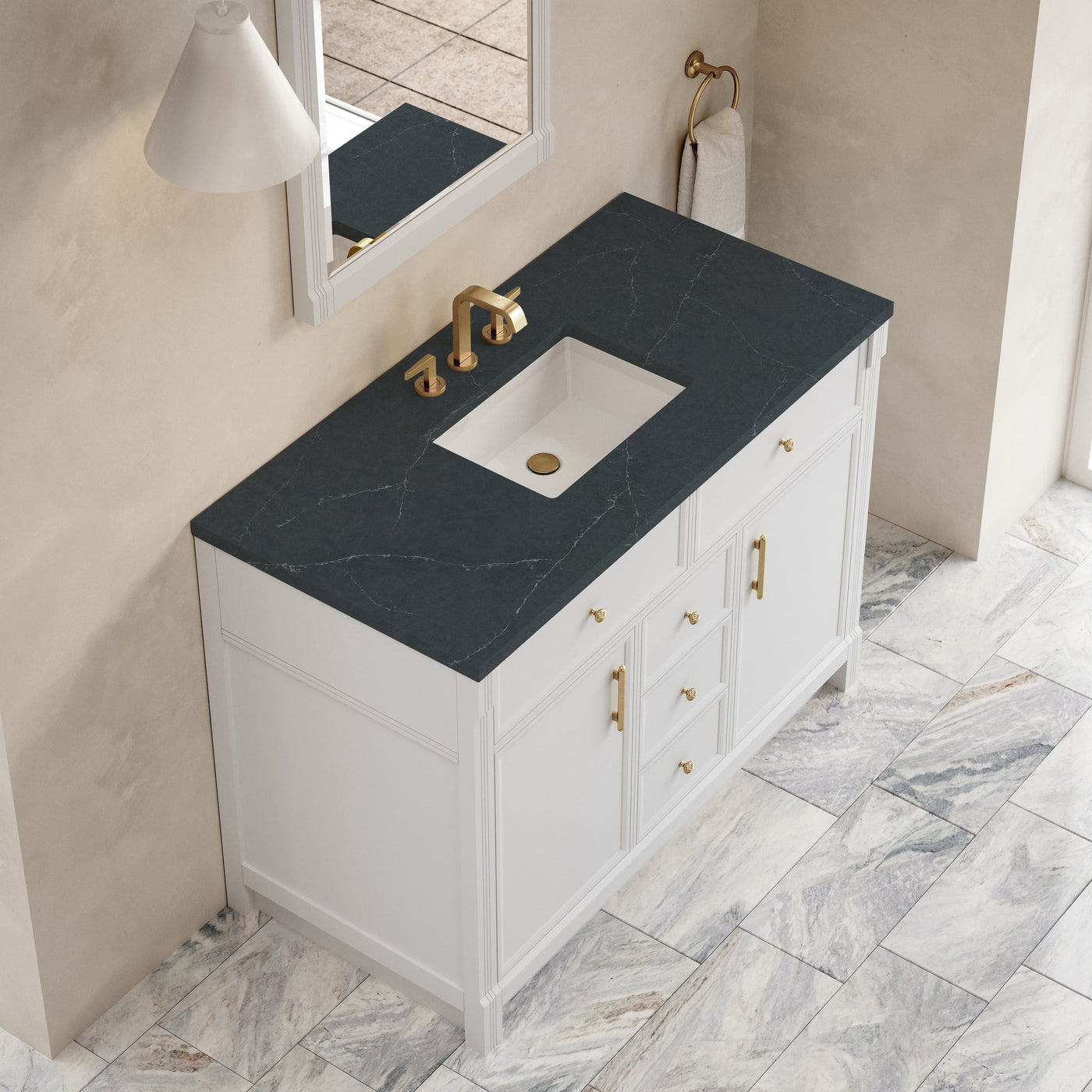 James Martin Bellshire 48" Single Bathroom Vanity, Bright White with Charcoal Soapstone countertop