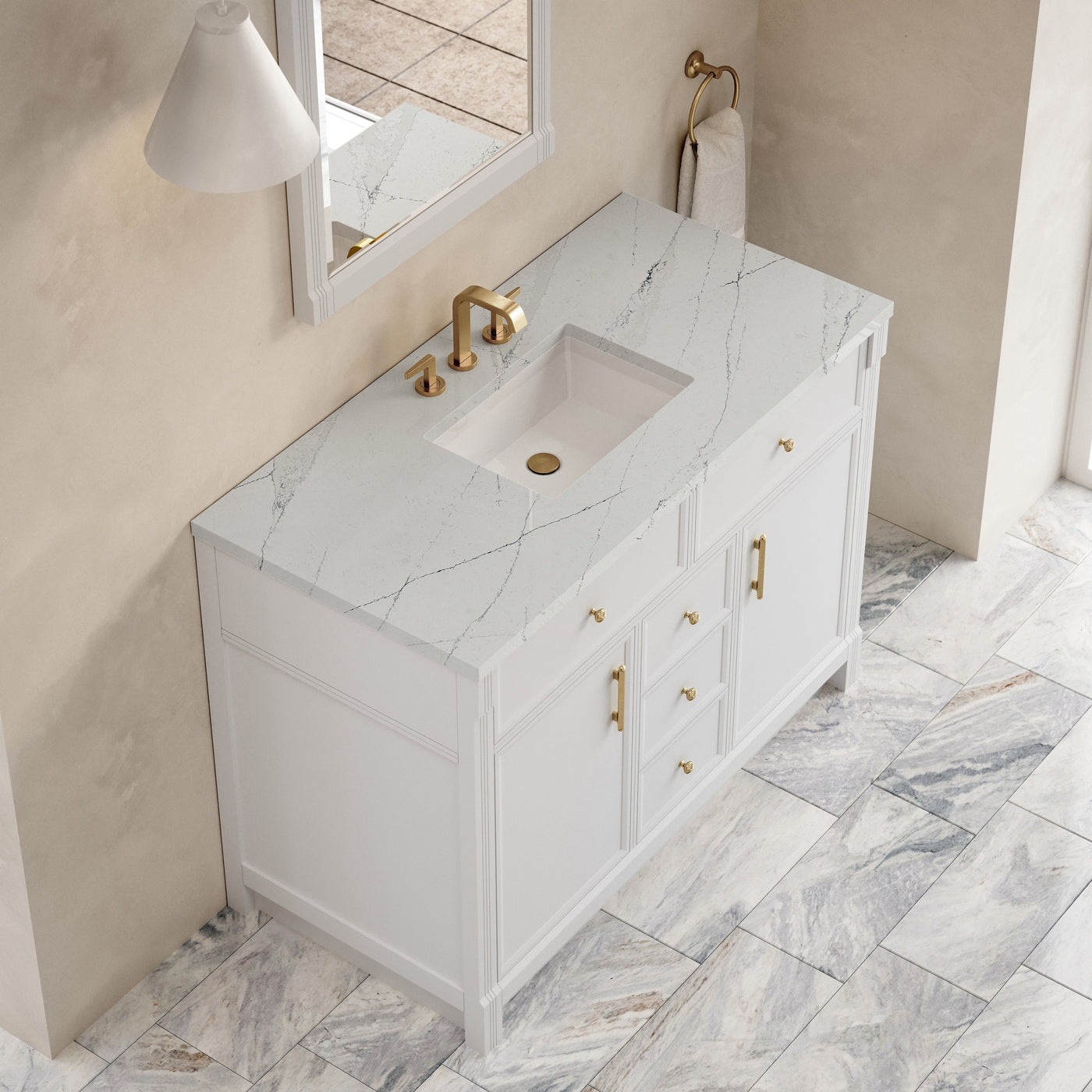 James Martin Bellshire 48" Single Bathroom Vanity, Bright White with Ethereal Noctis countertop