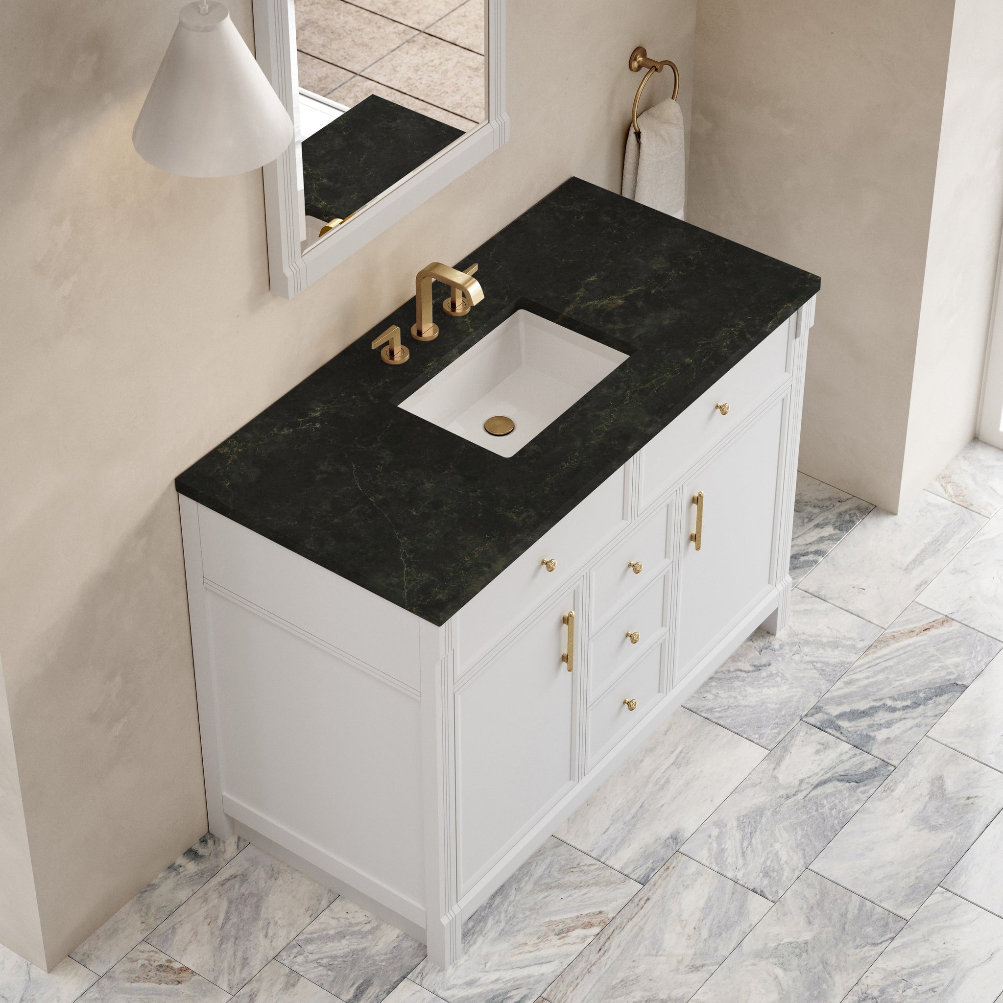 James Martin Bellshire 48" Single Bathroom Vanity, Bright White with Phantome countertop