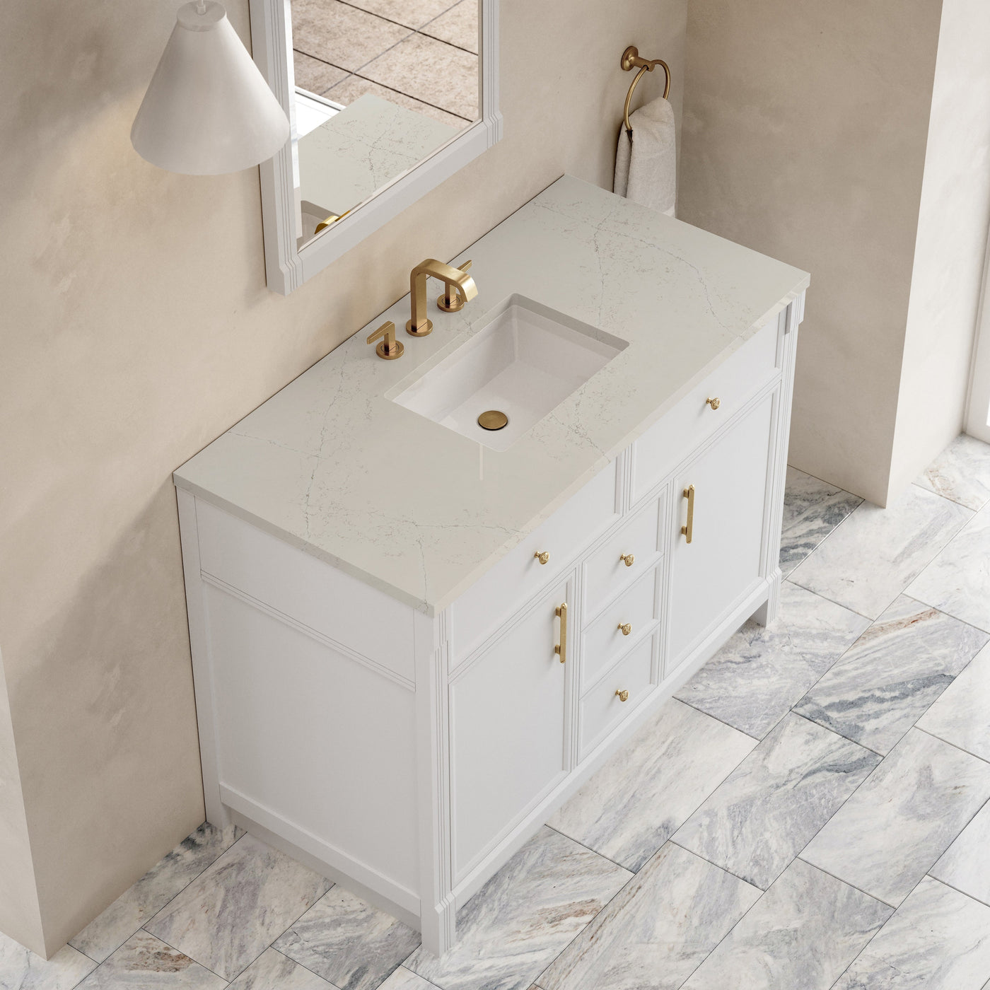 James Martin Bellshire 48" Single Bathroom Vanity, Bright White with Siberian countertop