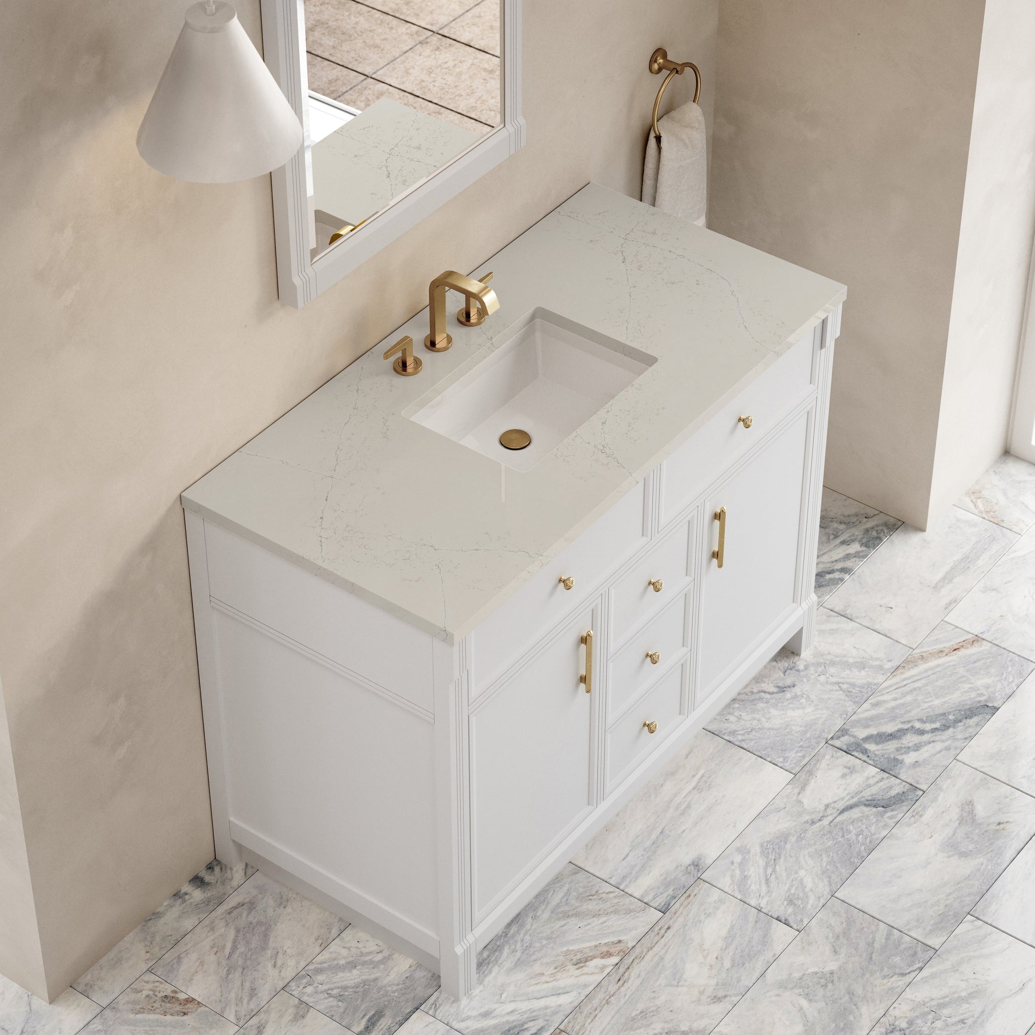 James Martin Bellshire 48" Single Bathroom Vanity, Bright White with Siberian countertop