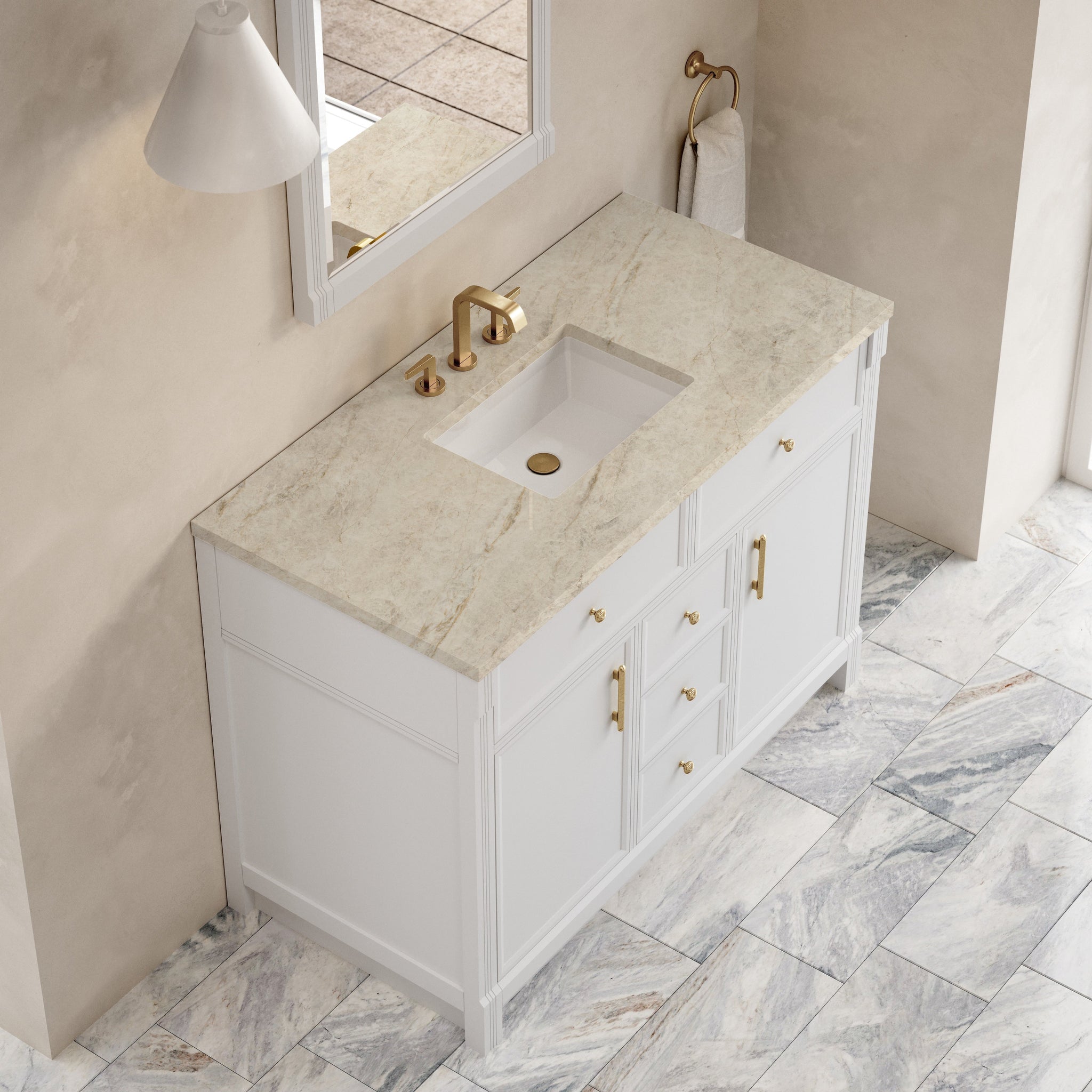 James Martin Bellshire 48" Single Bathroom Vanity, Bright White with Tajnar countertop