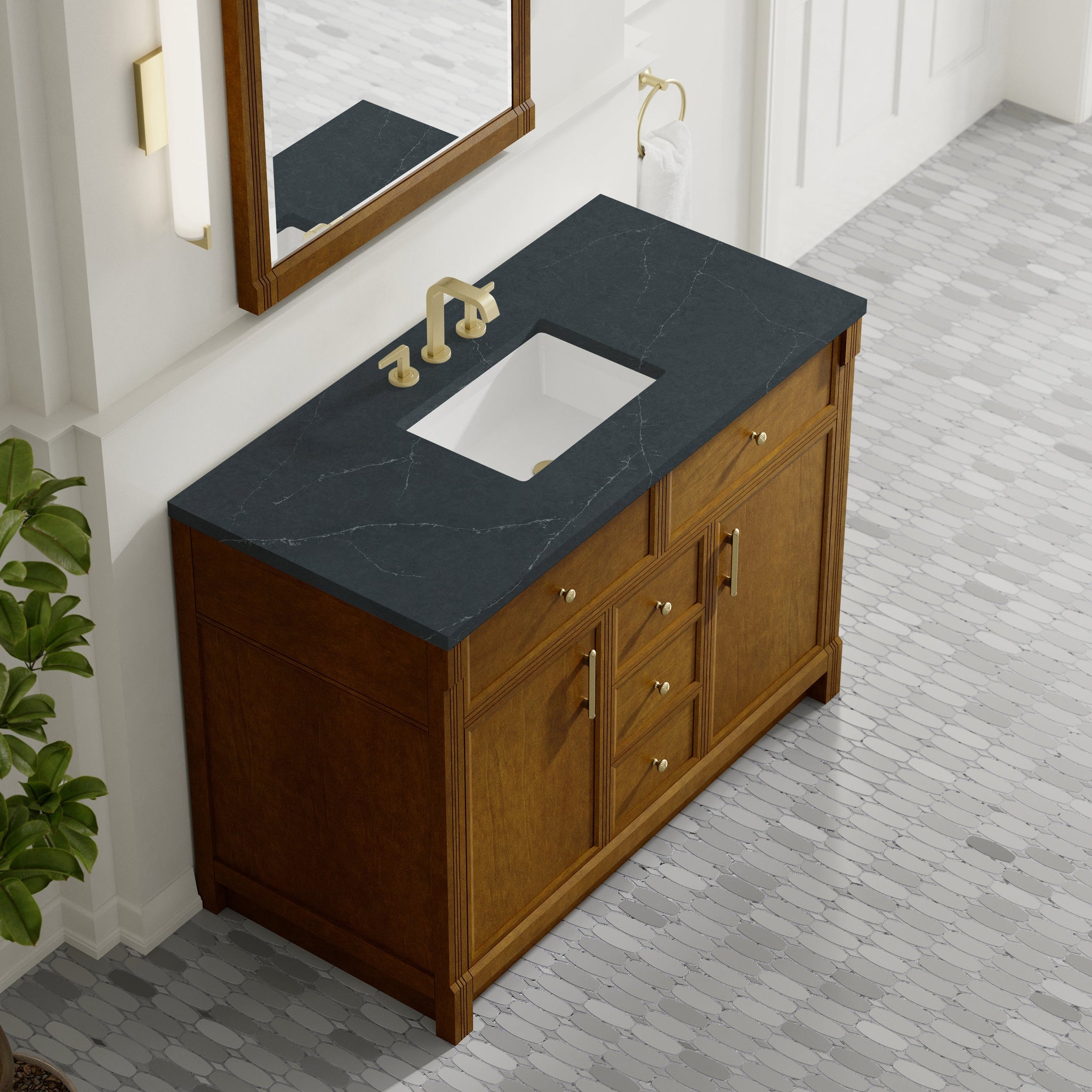 James Martin Bellshire 48" Single Bathroom Vanity, Honey Oak with Charcoal Soapstone countertop