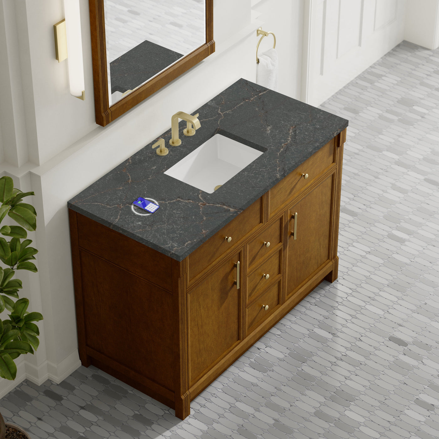 James Martin Bellshire 48" Single Bathroom Vanity, Honey Oak with Parisien Bleu (FreePower) countertop