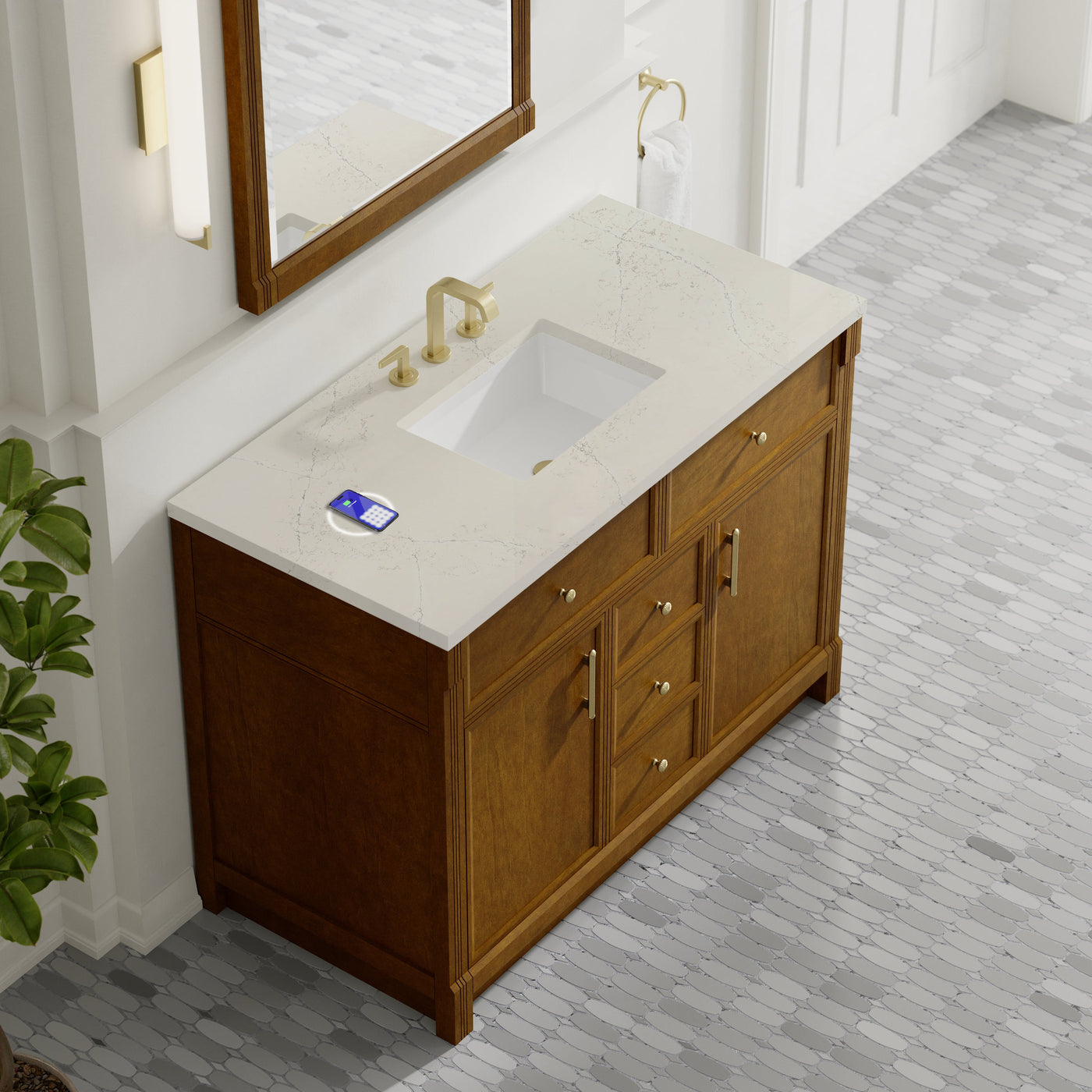 James Martin Bellshire 48" Single Bathroom Vanity, Honey Oak with Siberian (FreePower) countertop