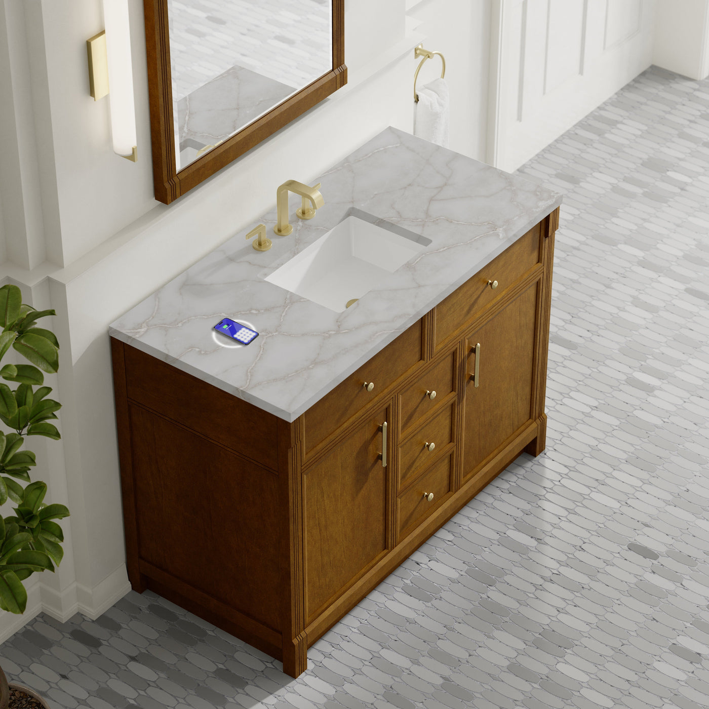 James Martin Bellshire 48" Single Bathroom Vanity, Honey Oak with Victorian Silver (FreePower) countertop