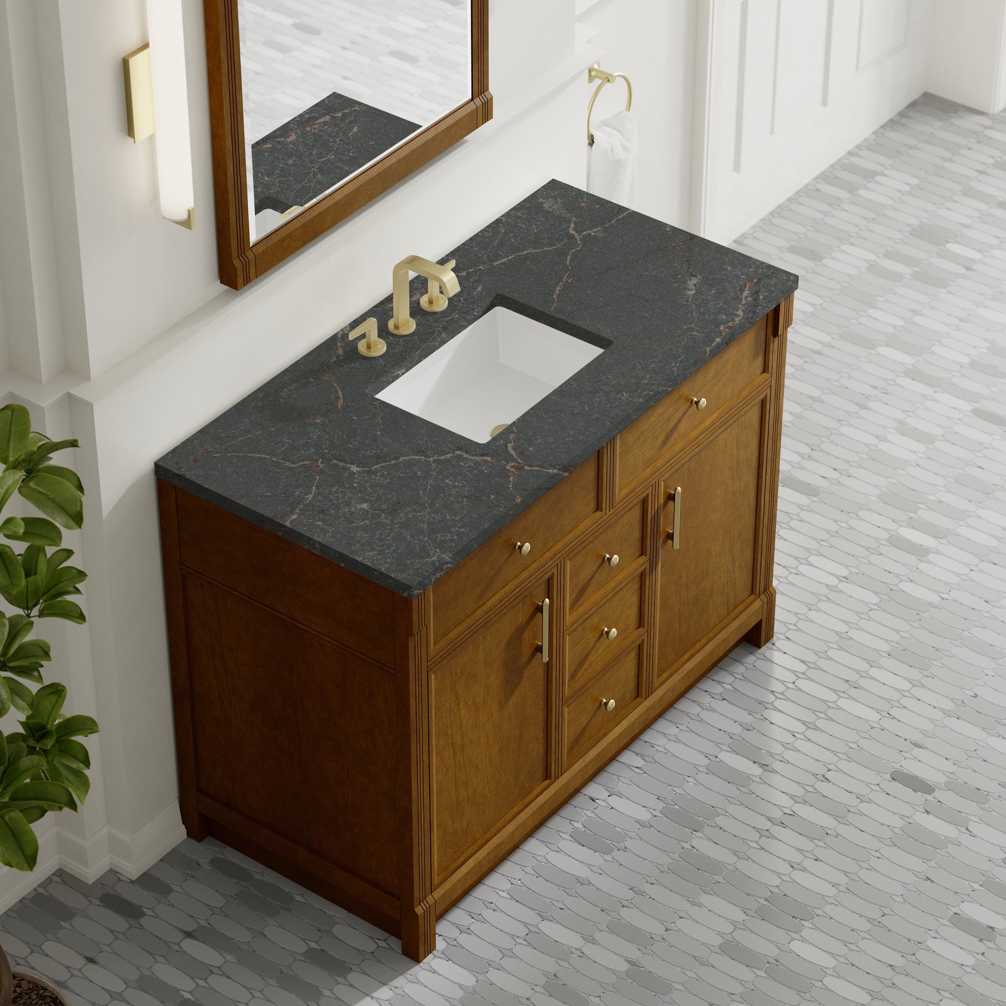 James Martin Bellshire 48" Single Bathroom Vanity, Honey Oak with Parisien Bleu countertop