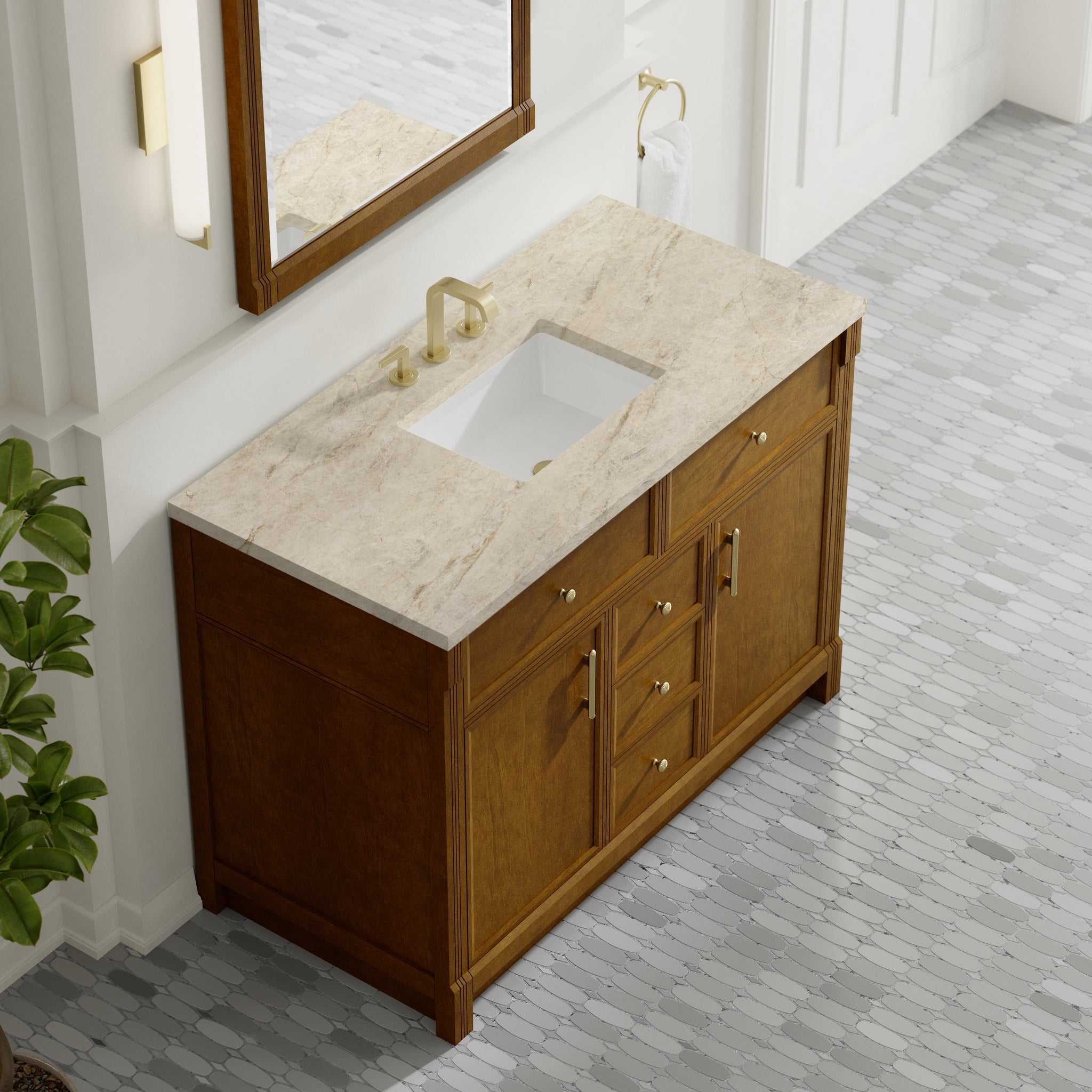 James Martin Bellshire 48" Single Bathroom Vanity, Honey Oak with Tajnar countertop