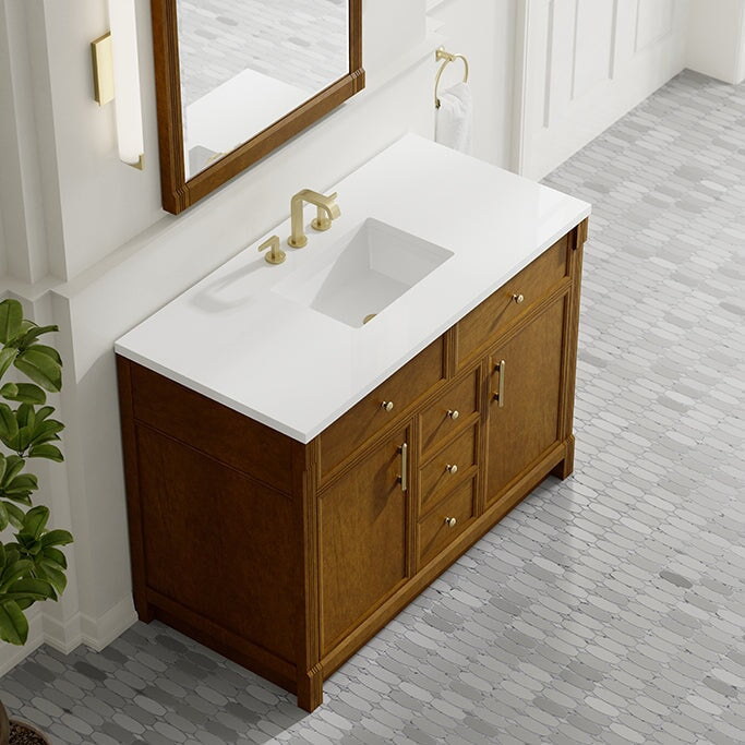 James Martin Bellshire 48" Single Bathroom Vanity, Honey Oak with White Zeus countertop