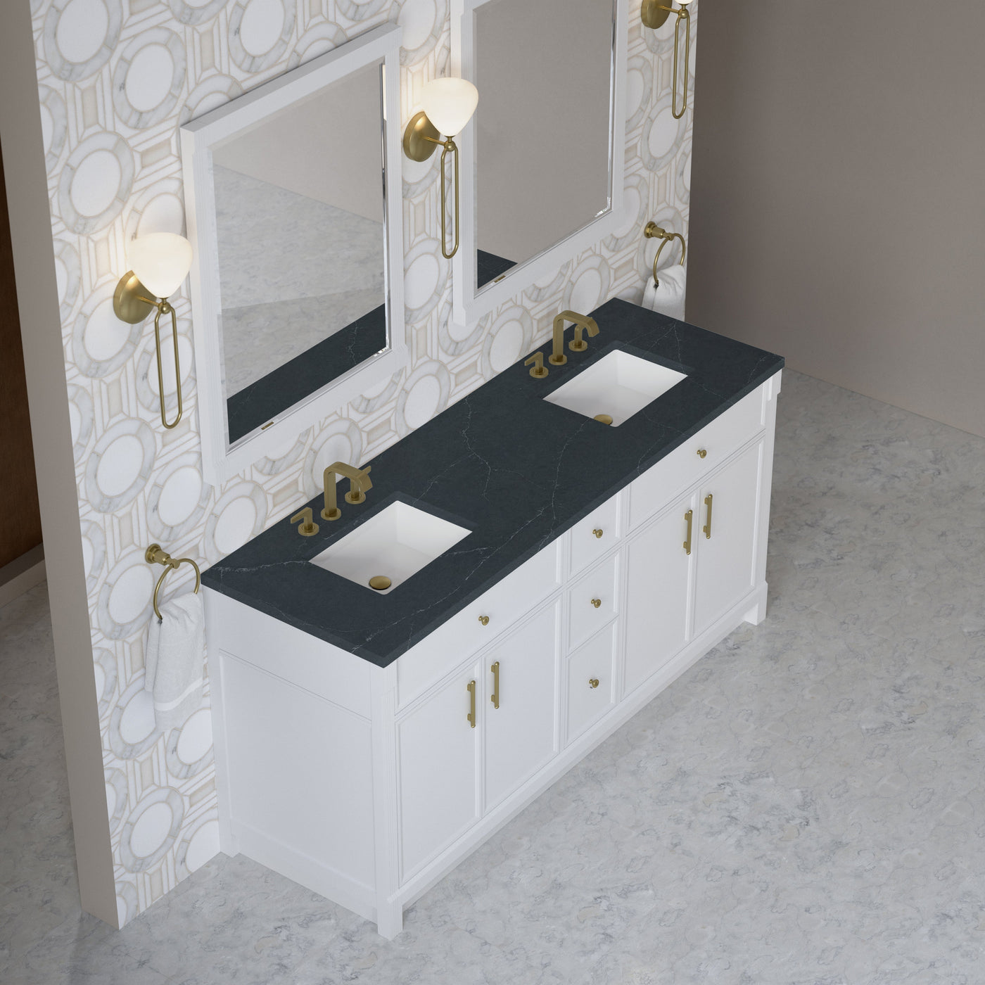 James Martin Bellshire 72" Double Bathroom Vanity, Bright White with Charcoal Soapstone countertop