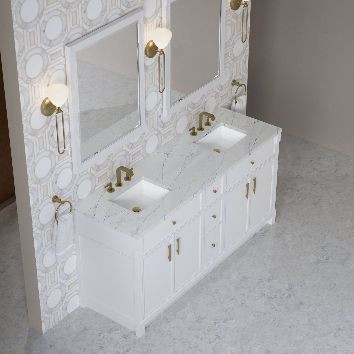 James Martin Bellshire 72" Double Bathroom Vanity, Bright White with Ethereal Noctis countertop