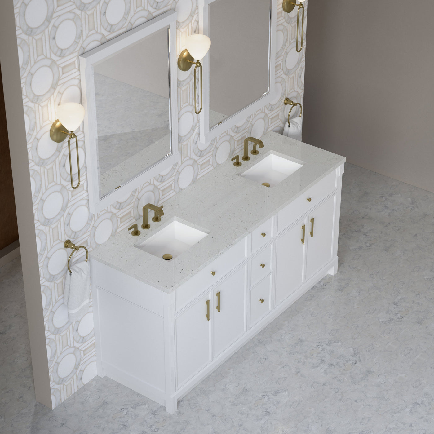 James Martin Bellshire 72" Double Bathroom Vanity, Bright White with Lime Delight countertop